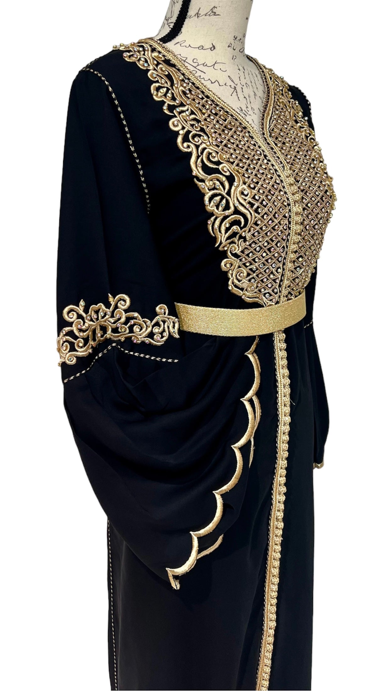 Black Caftan with Scalloped Sleeves