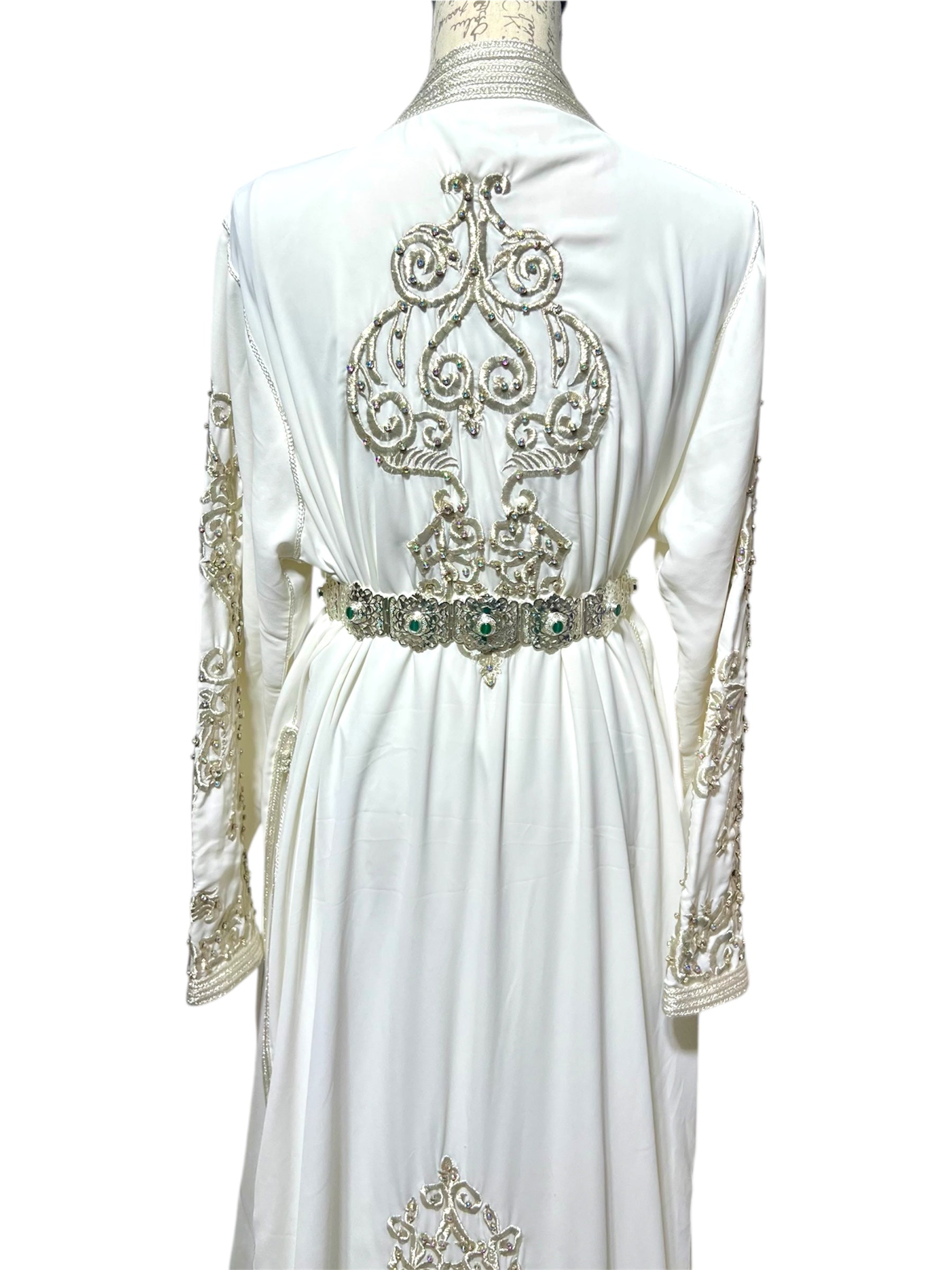 White Caftan with Silver Beading