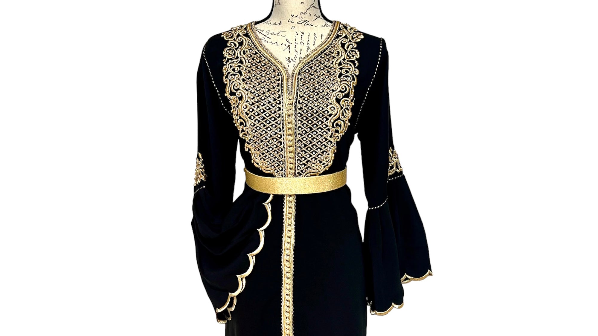 Black Caftan with Scalloped Sleeves