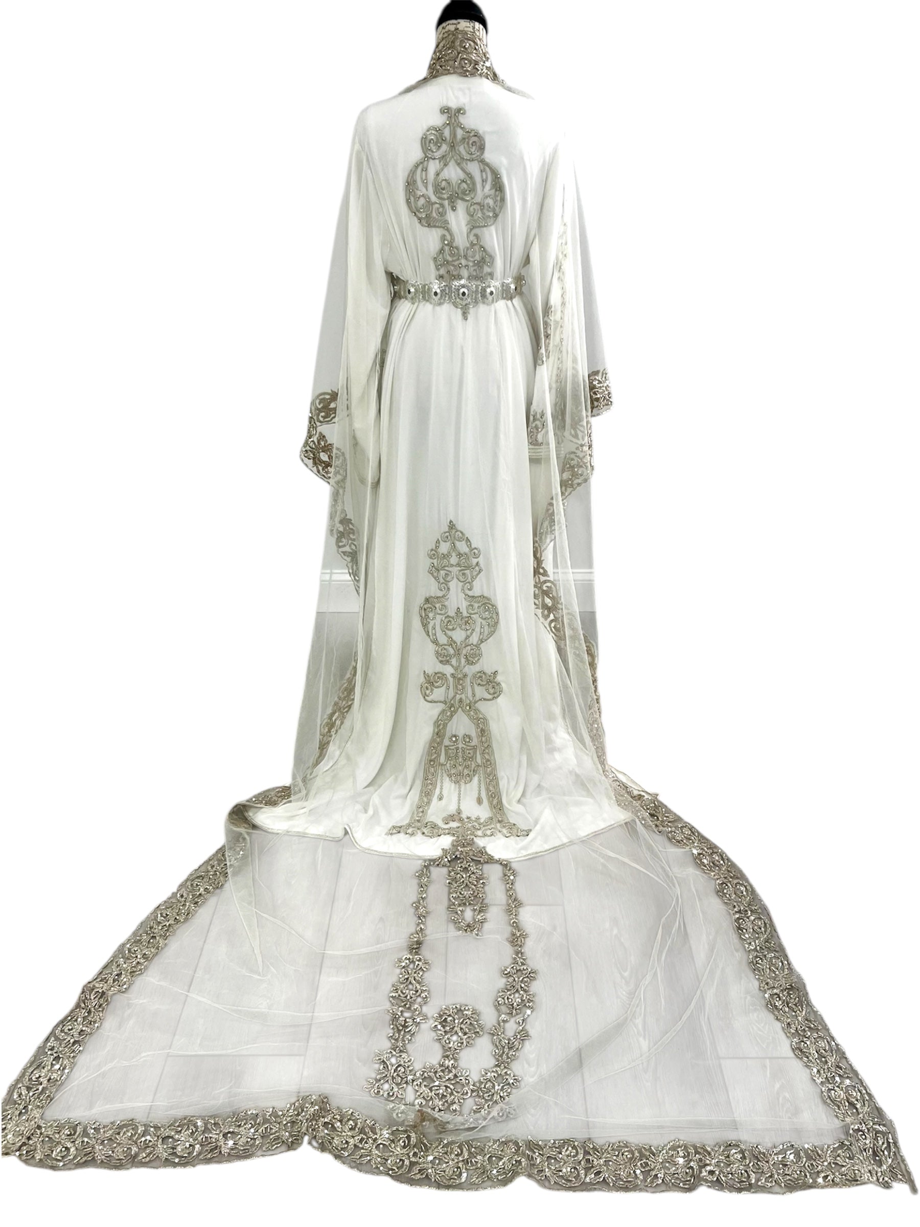 White Caftan with Silver Beading