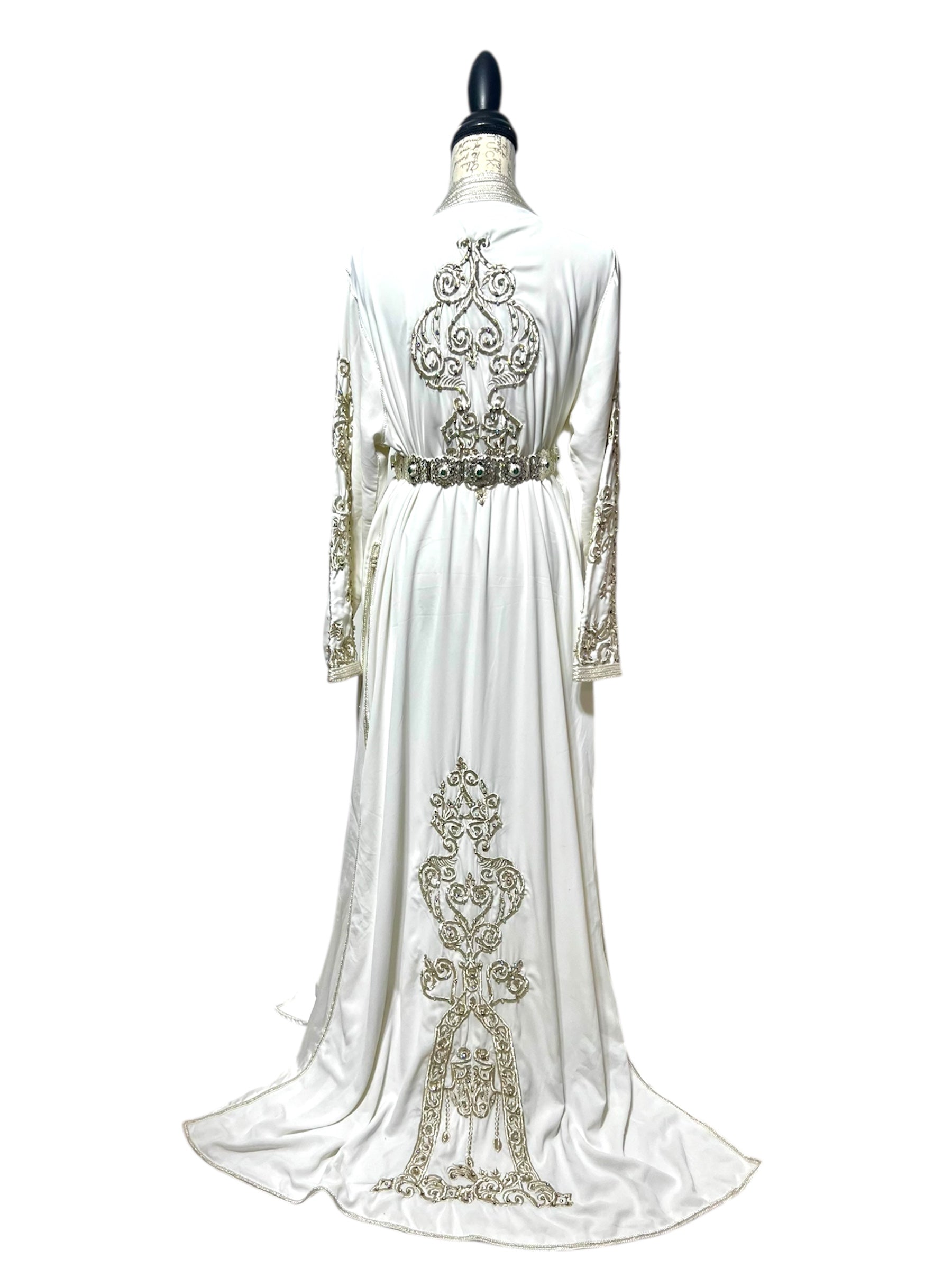 White Caftan with Silver Beading