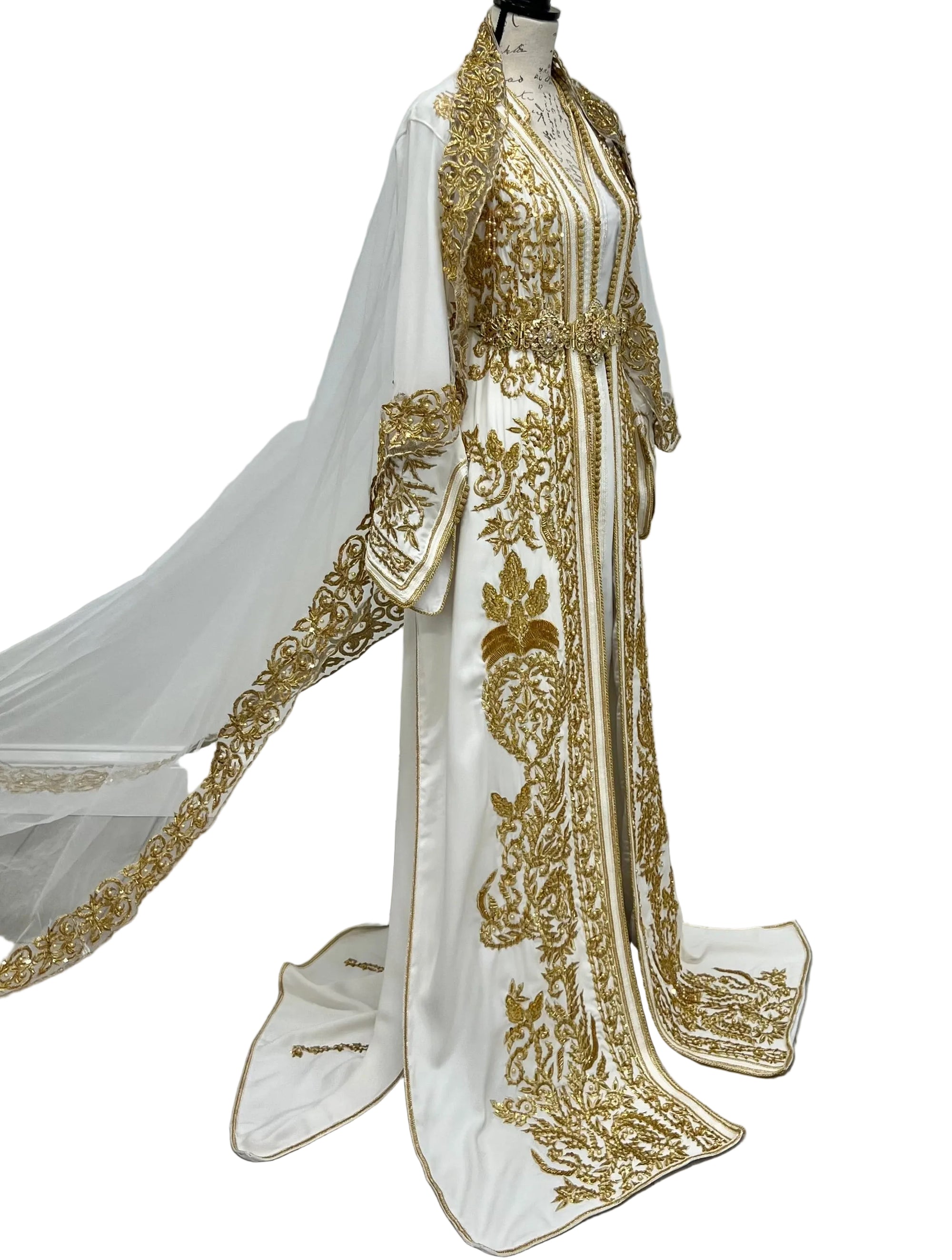 Zahra Moroccan Wedding Dress – Ivory & Gold Embroidered Bridal Takchita Caftan
