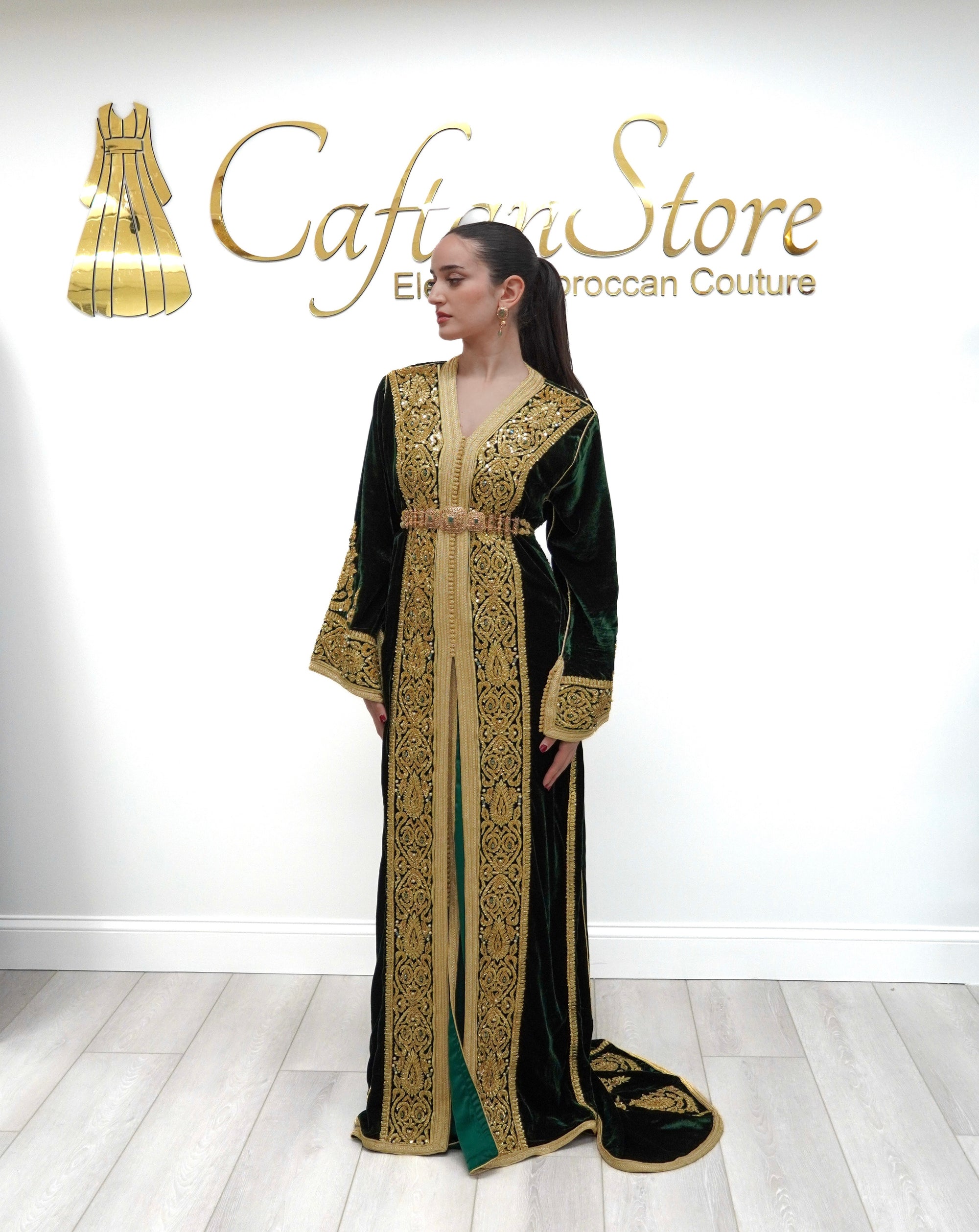 Royal Green Silk Velvet Caftan