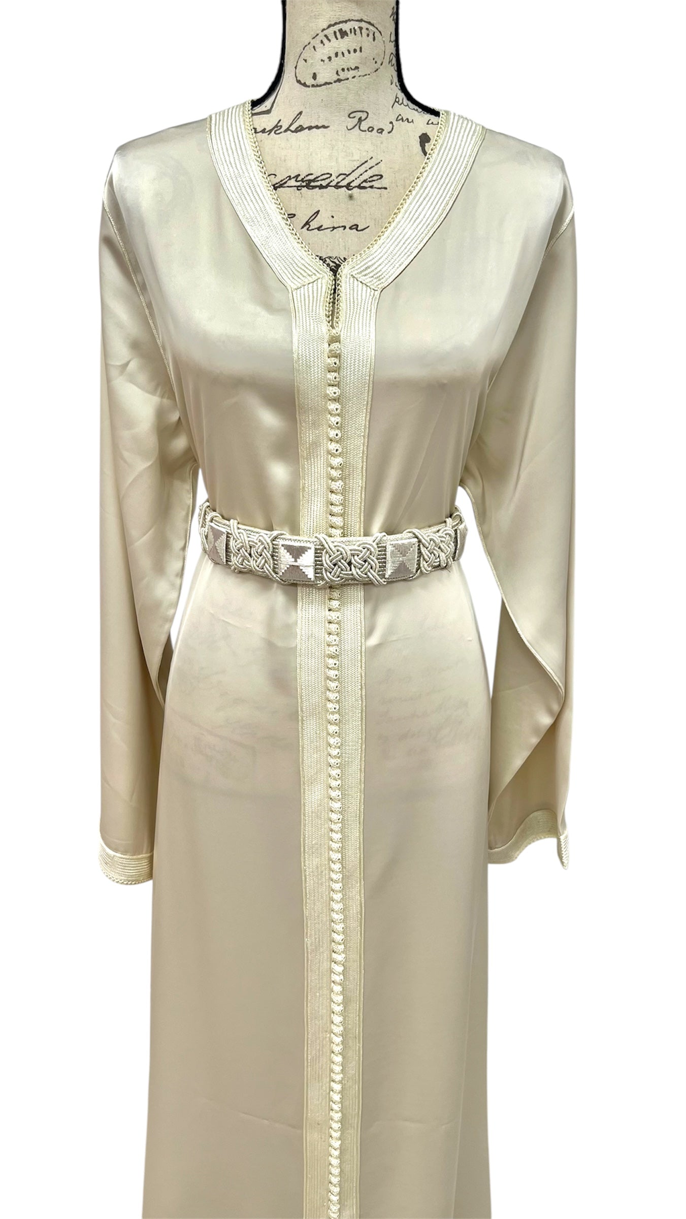 Moroccan Takchita Dress – Cream Embroidered Two-piece Wedding Caftan