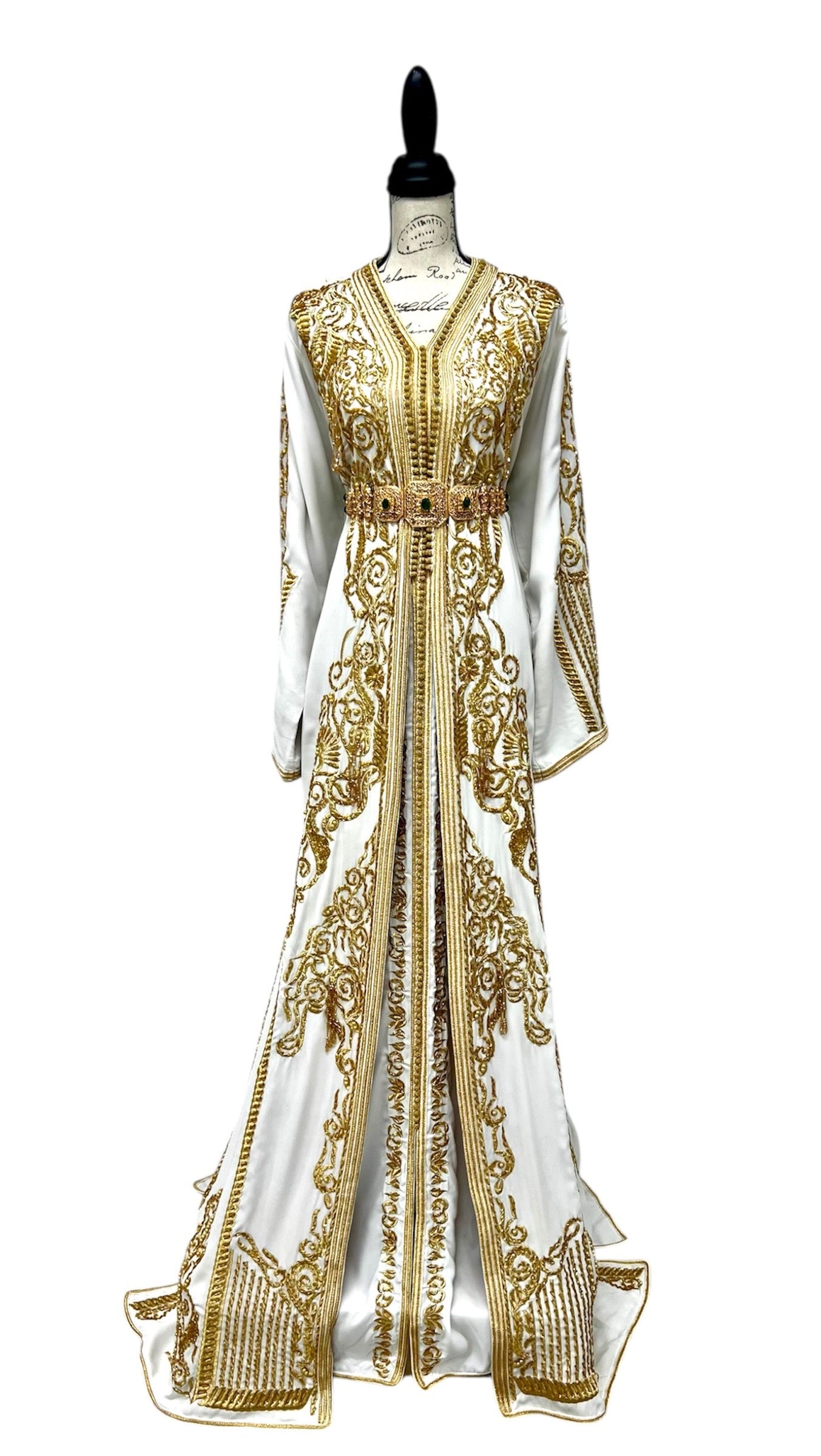 Regal White and Gold Embroidered Bridal Caftan