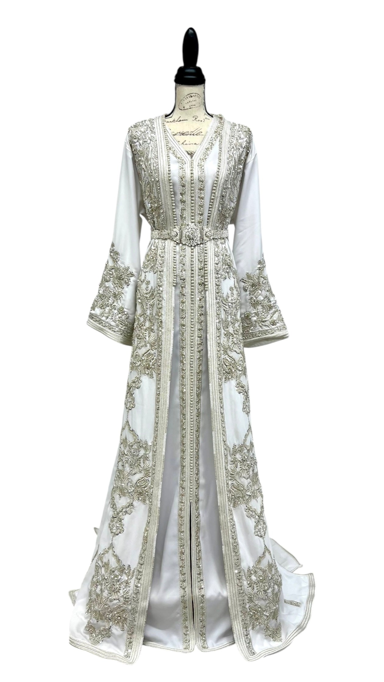 White Moroccan Wedding Takchita with Open Duster Design