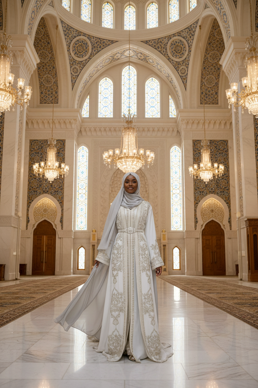 White Moroccan Wedding Takchita with Open Duster Design