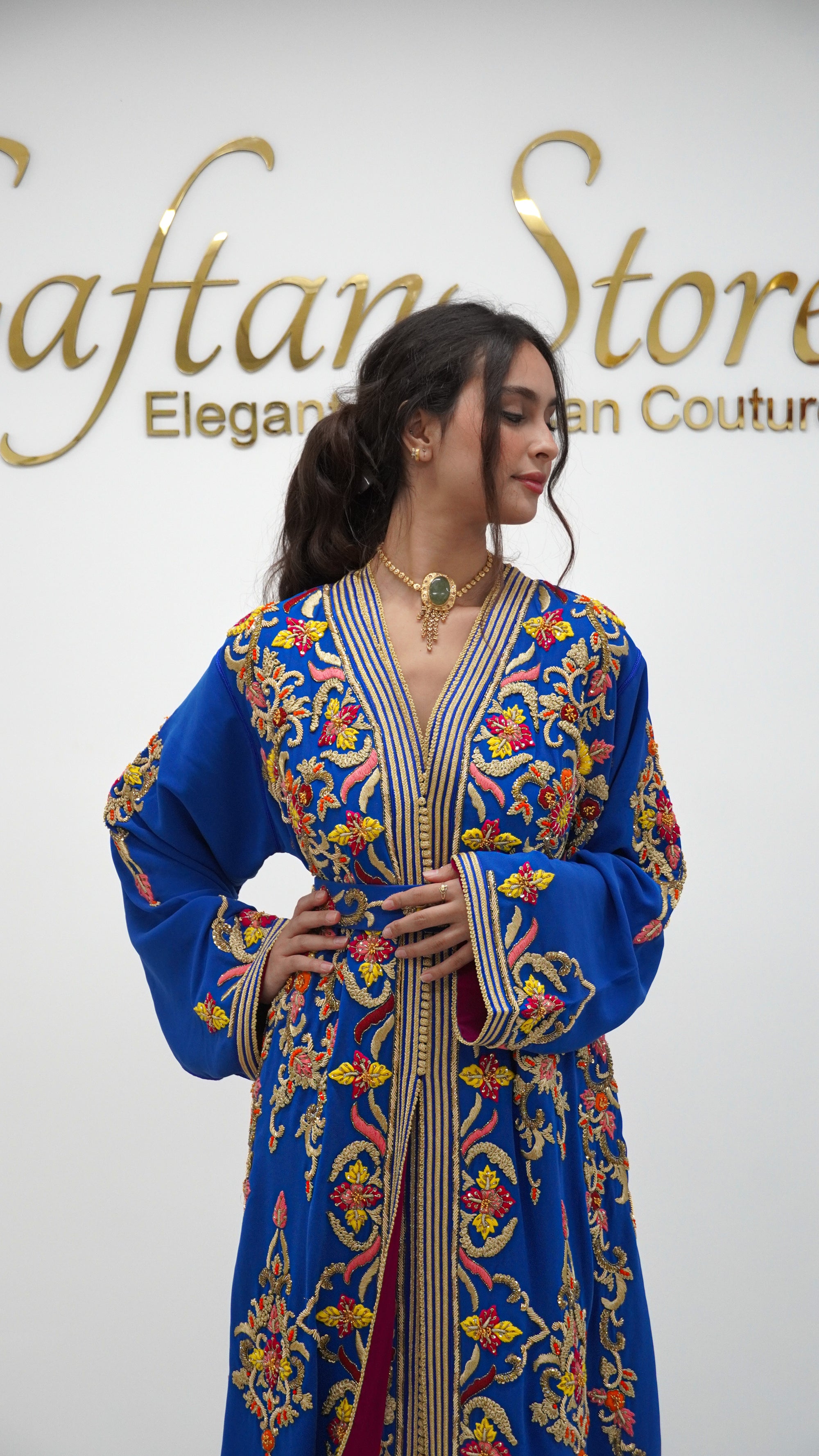 Moroccan Caftan – Cobalt Blue Two-Piece with Gold Embroidery Beaded Bridal Takchita