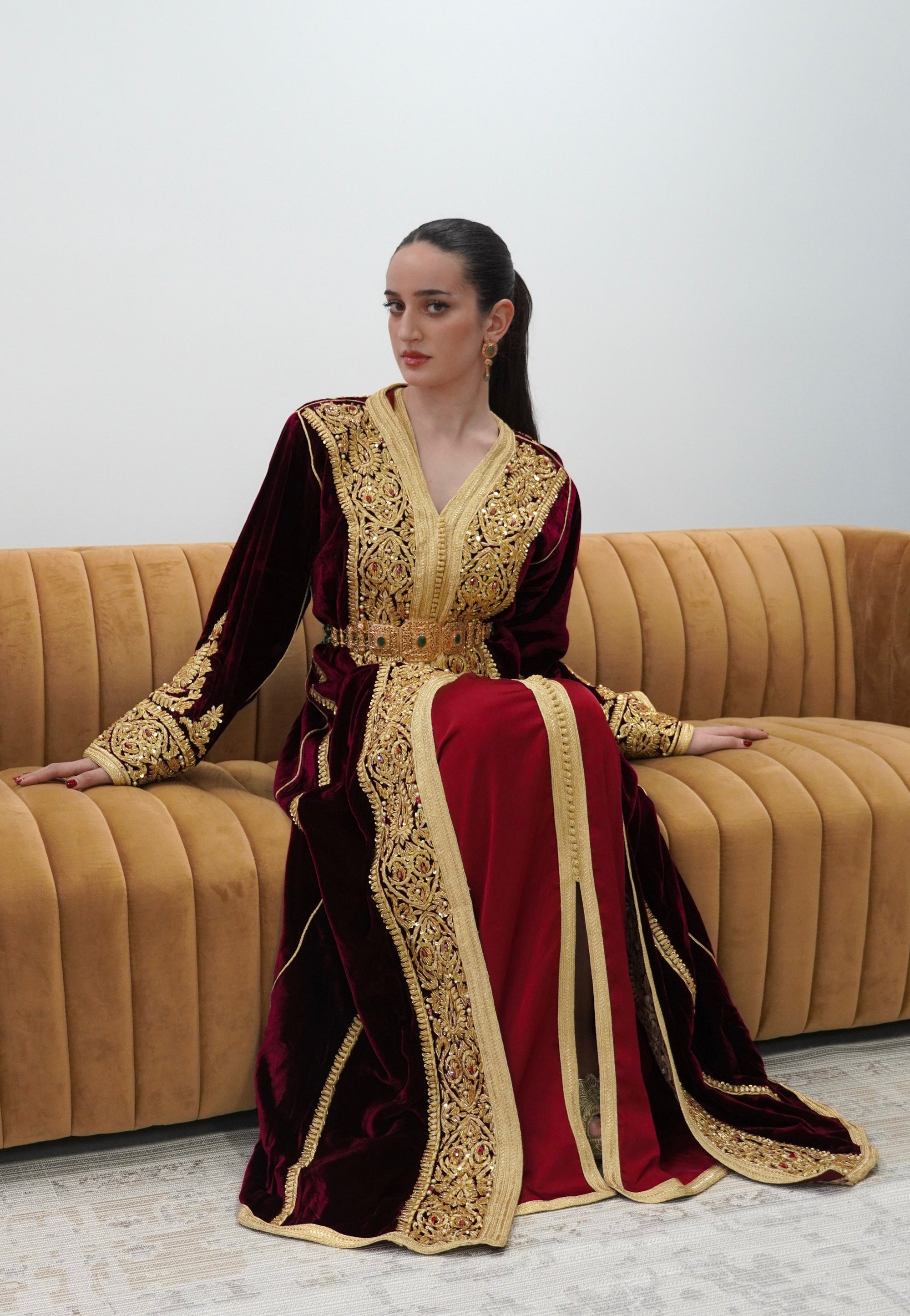 Burgundy Silk Velvet Caftan