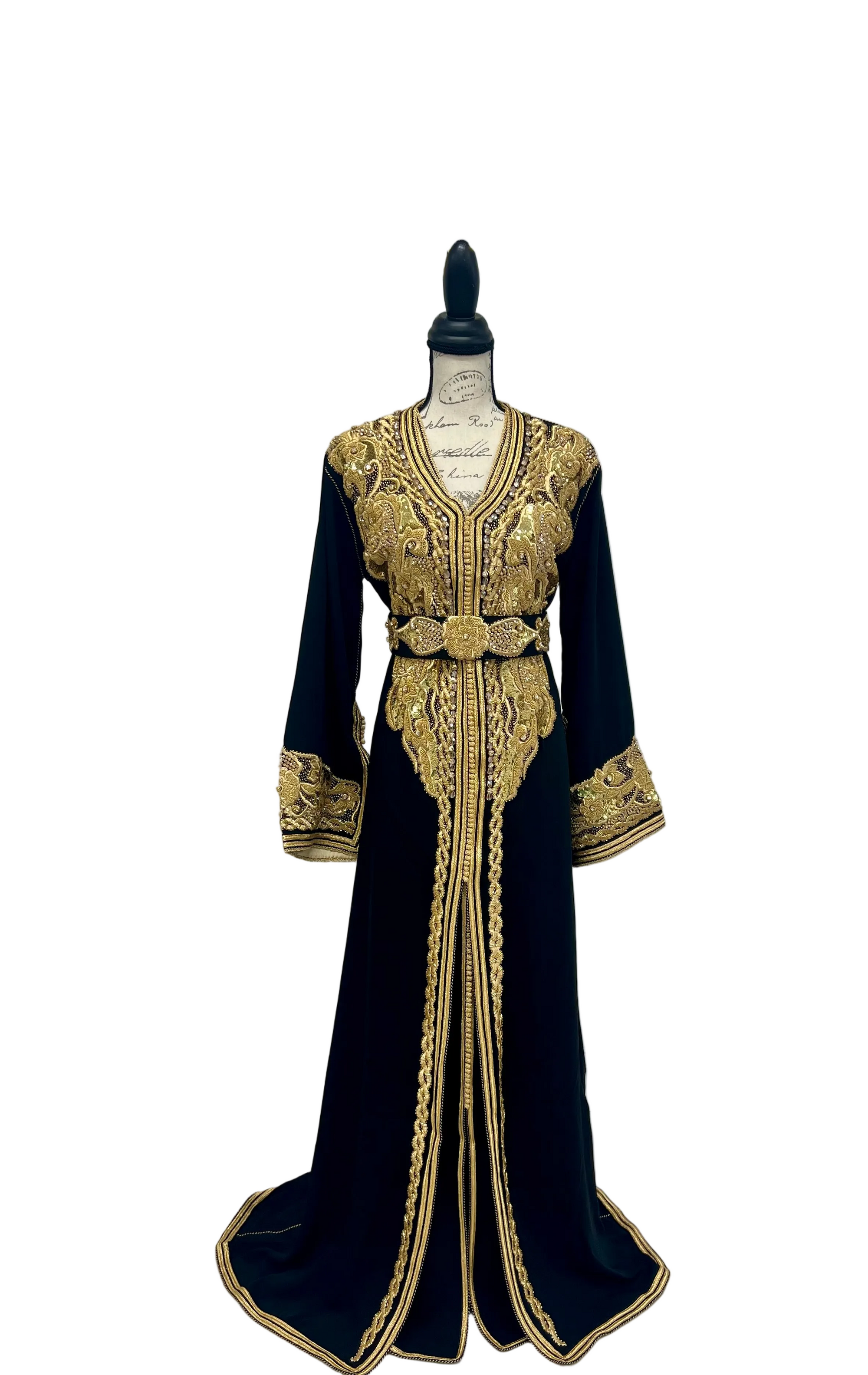 Black Two-Piece kaftan with Gold Embroidery and Beading