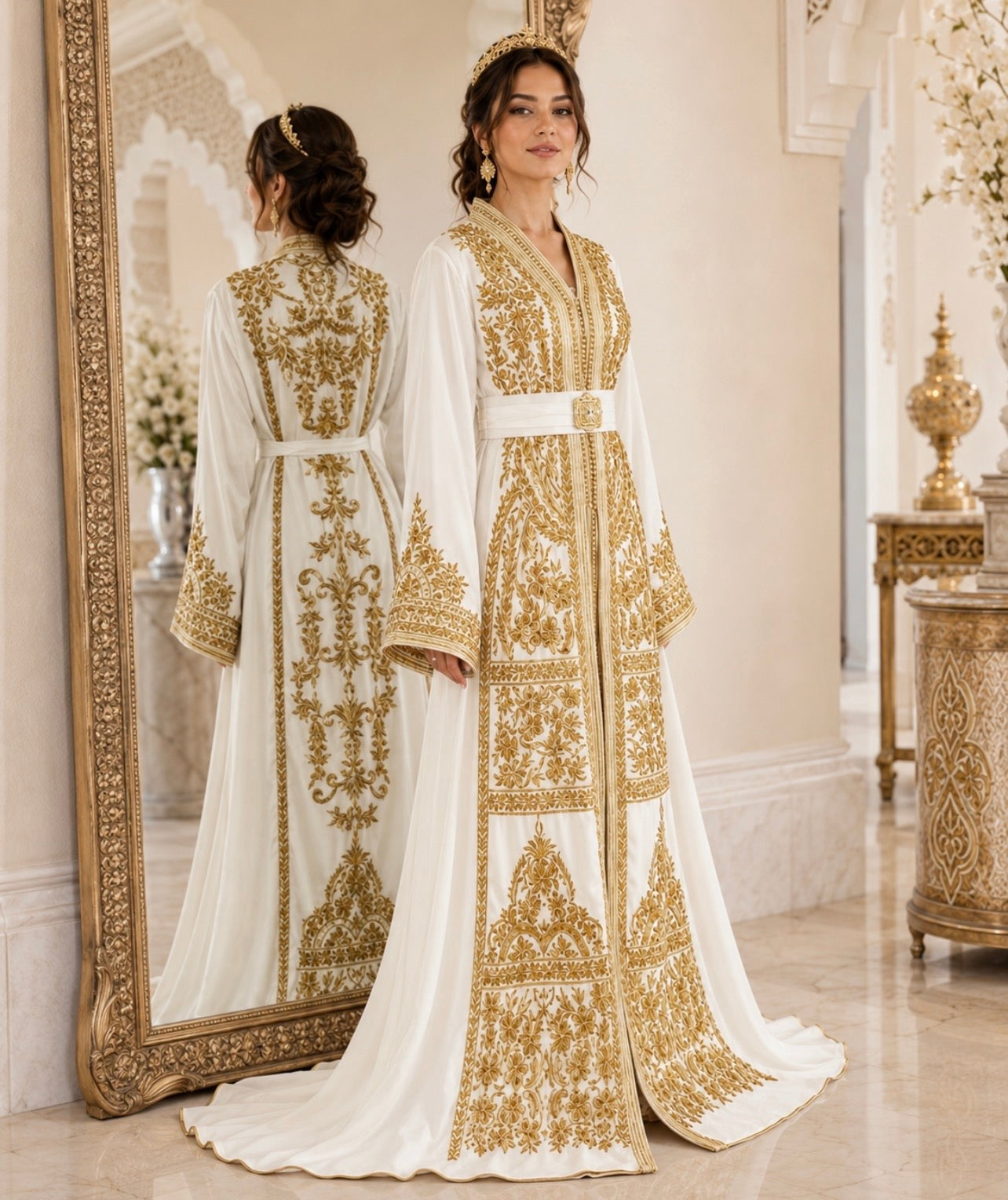 White & Gold Caftan | Fully Embroidered + Beaded