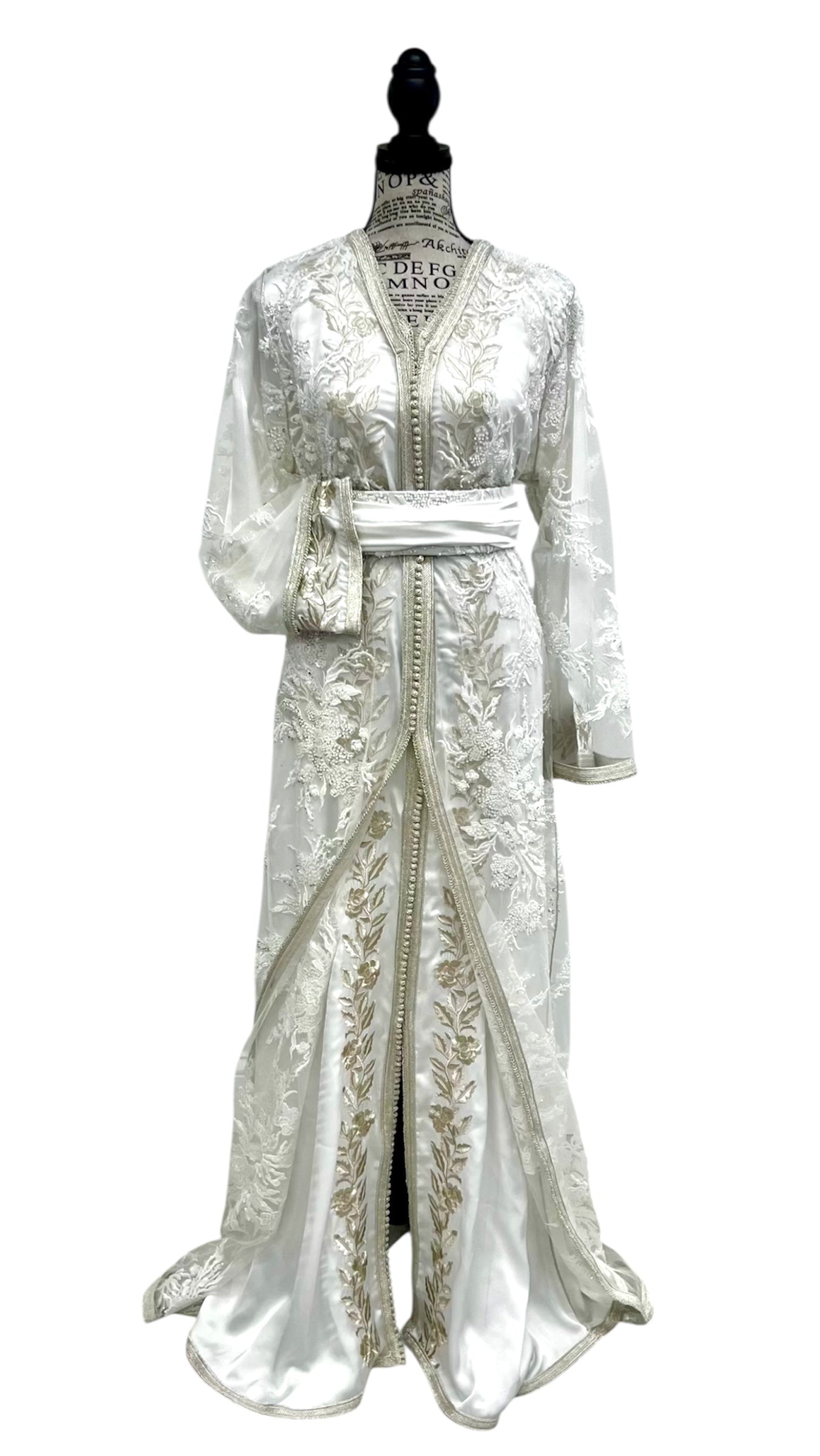 Small Bridal Caftan in Ivory Drap de Soie with Cartier Gold Embroidery