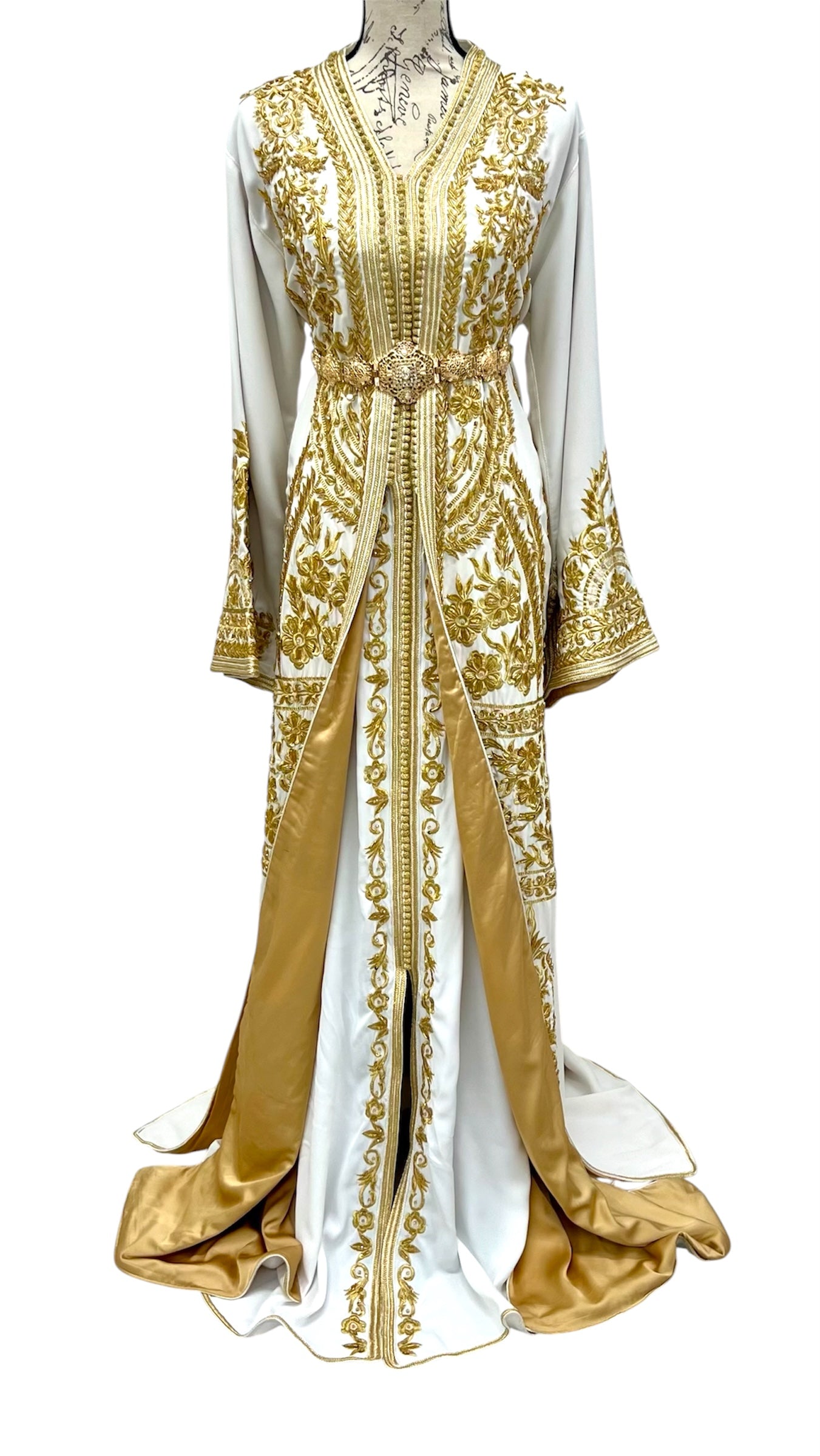 White & Gold Caftan | Fully Embroidered + Beaded