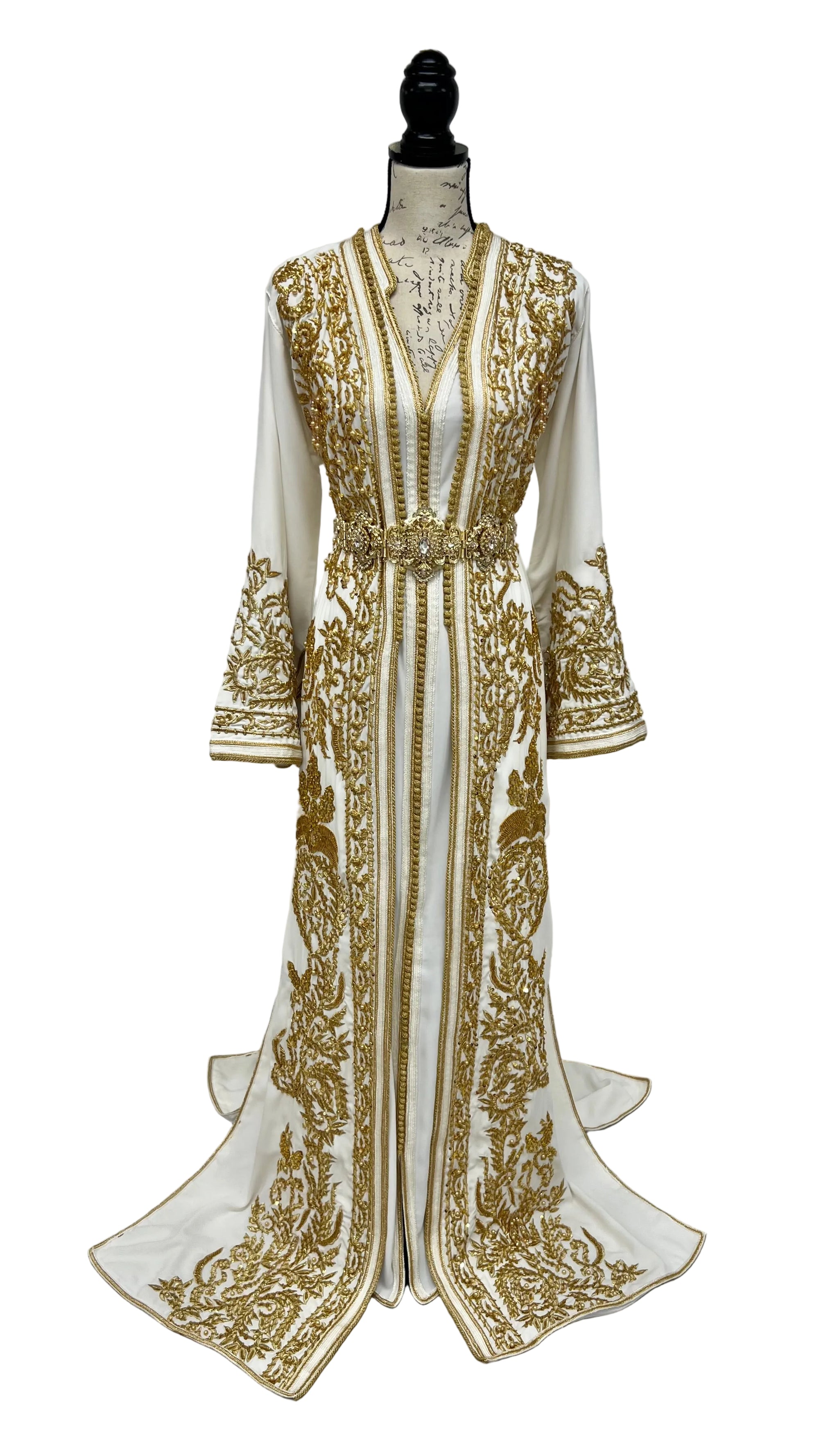 Zahra Moroccan Wedding Dress – Ivory & Gold Embroidered Bridal Takchita Caftan