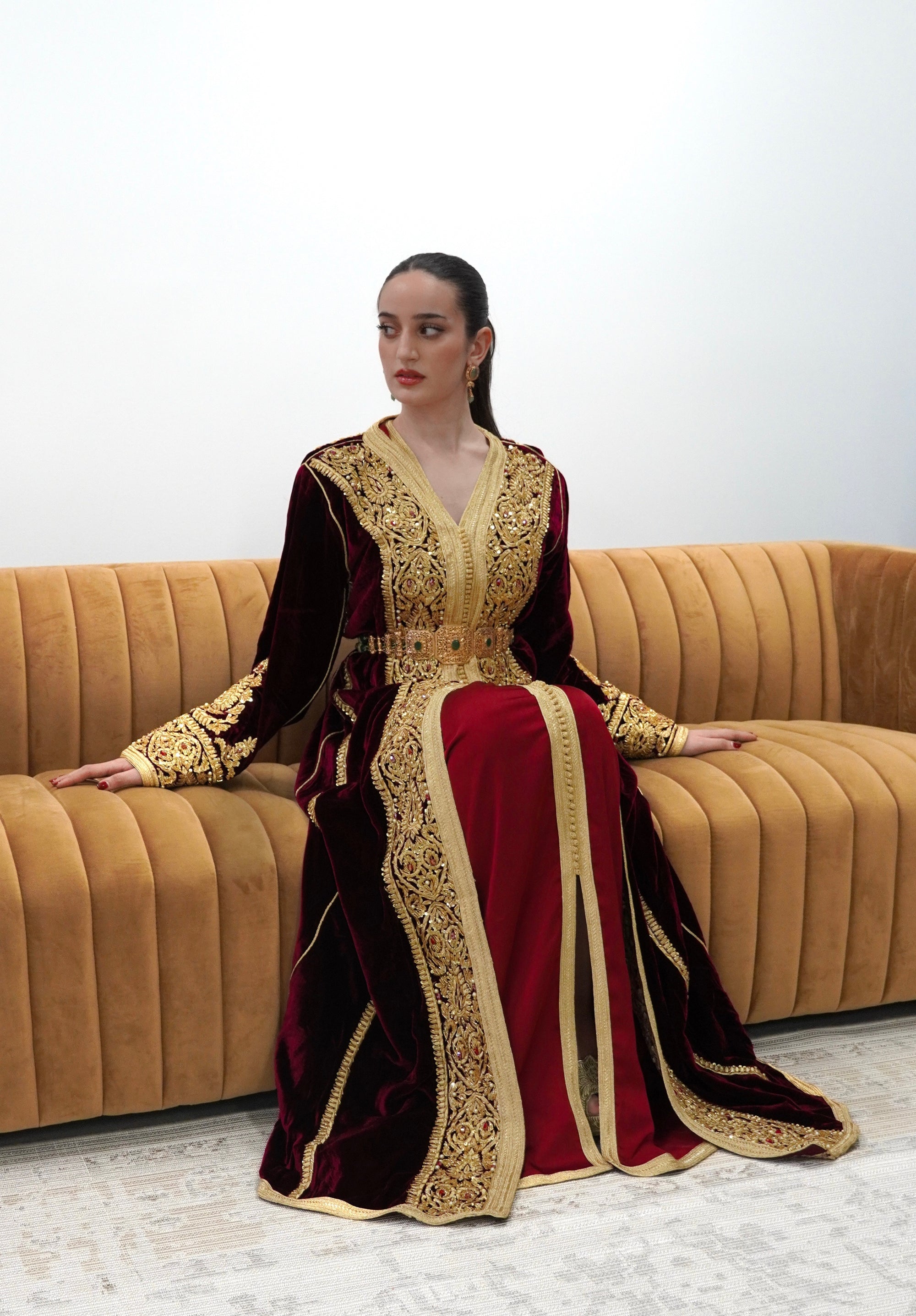 Burgundy Silk Velvet Caftan