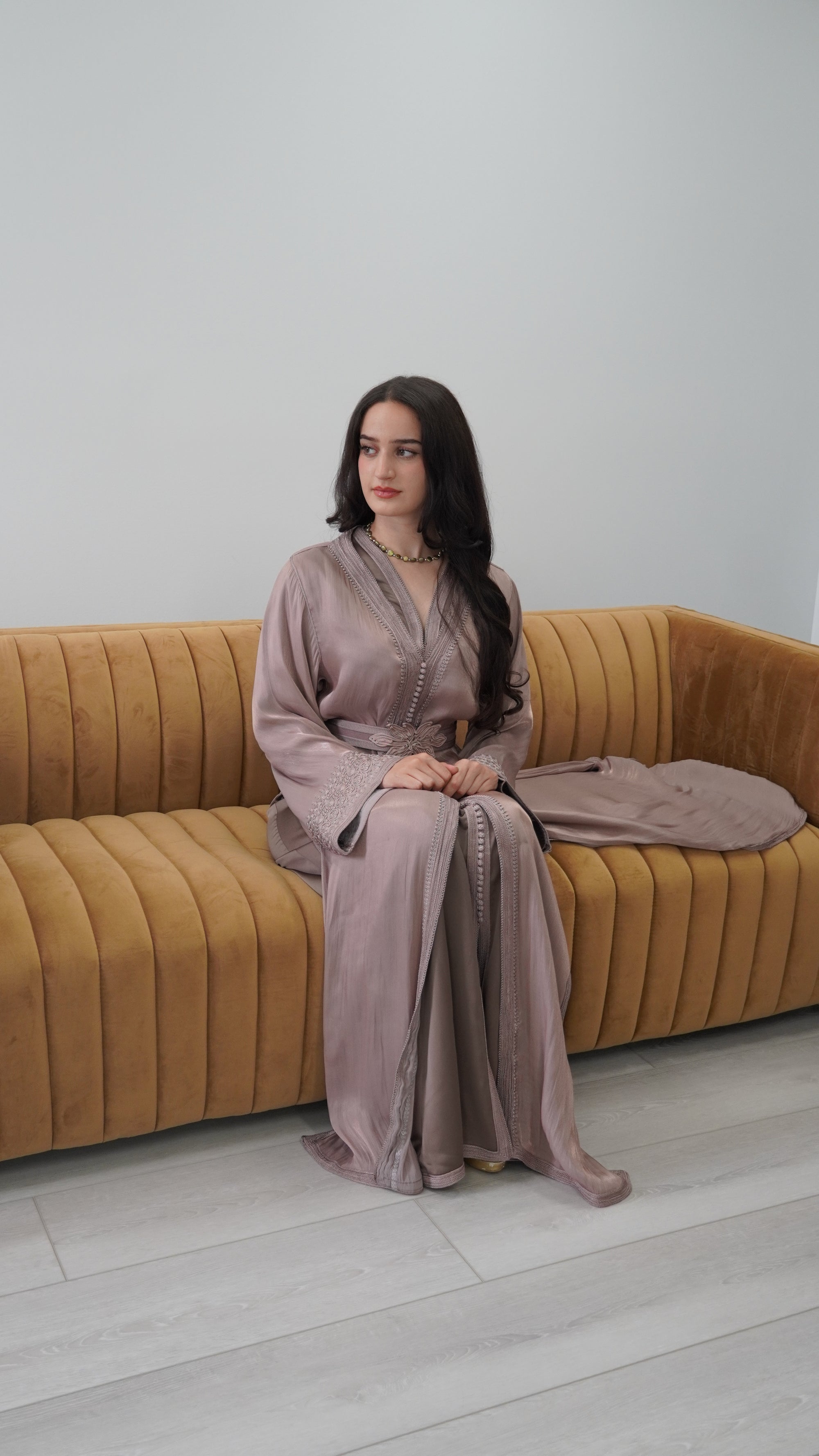 Rose Gold Taupe Two-Piece Takchita in Organza