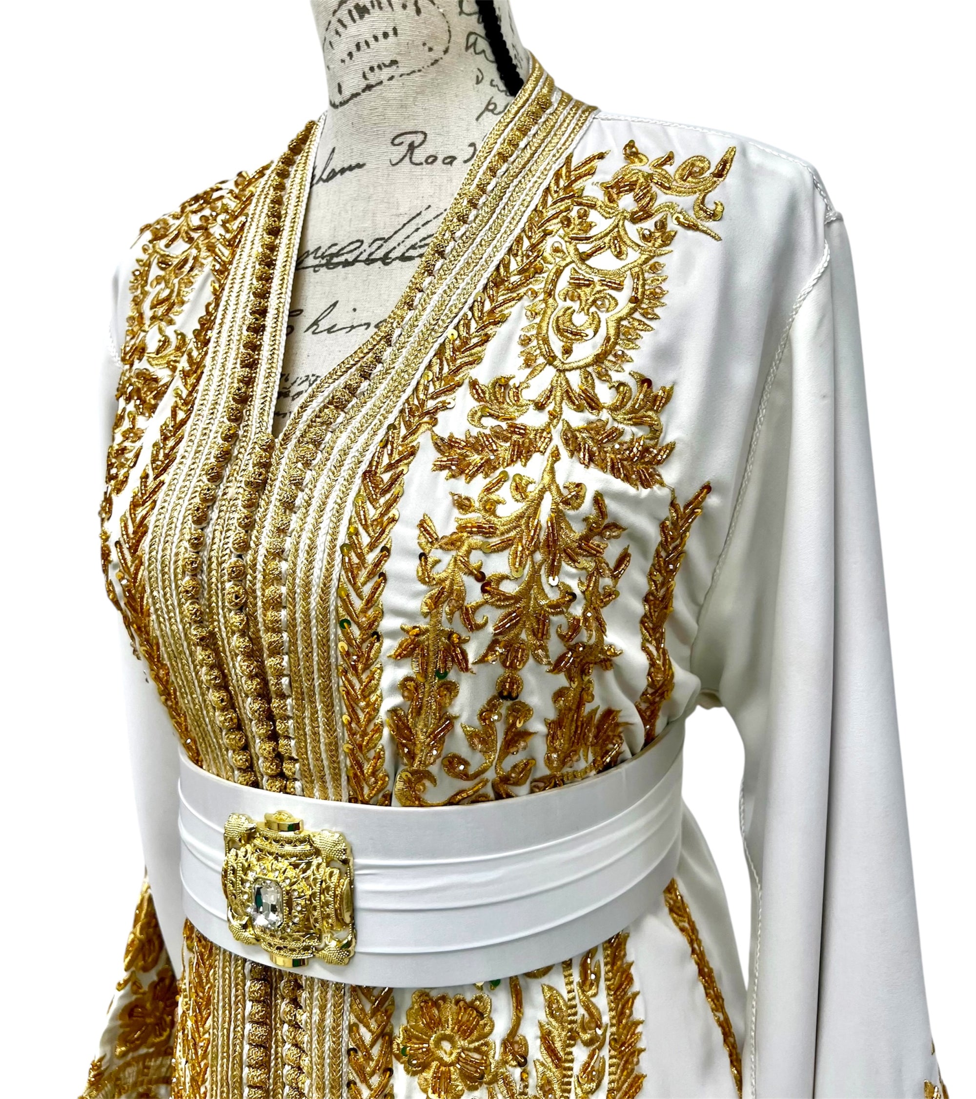 White & Gold Caftan | Fully Embroidered + Beaded