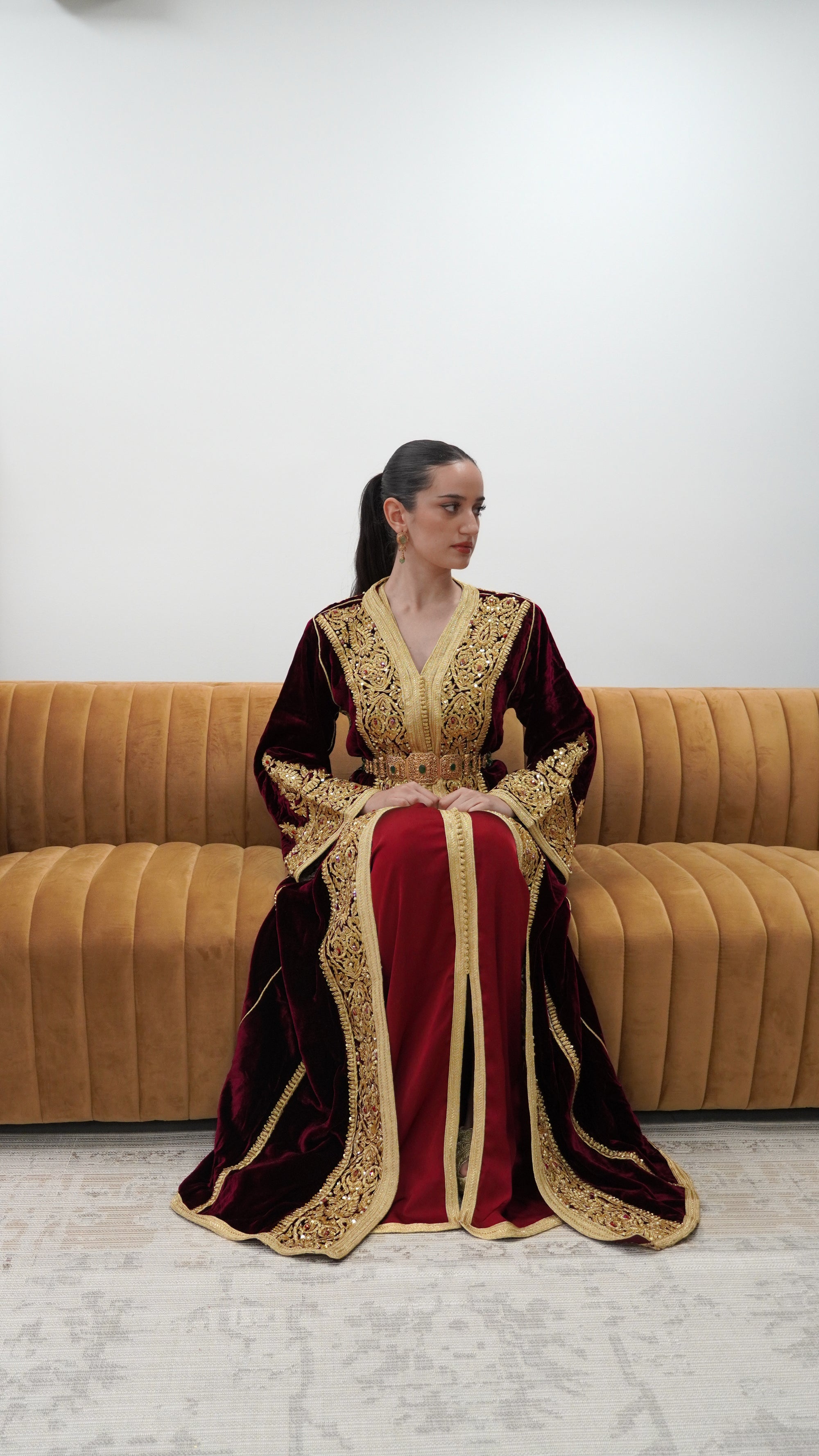 Burgundy Silk Velvet Caftan