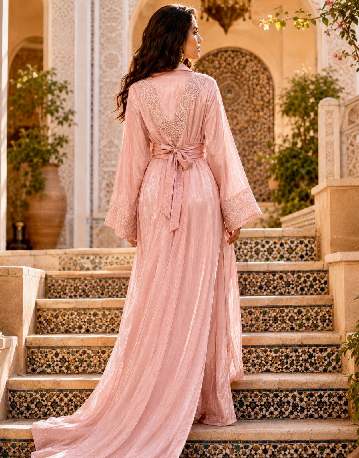 Zweiteilige Takchita aus Organza in Rosé
