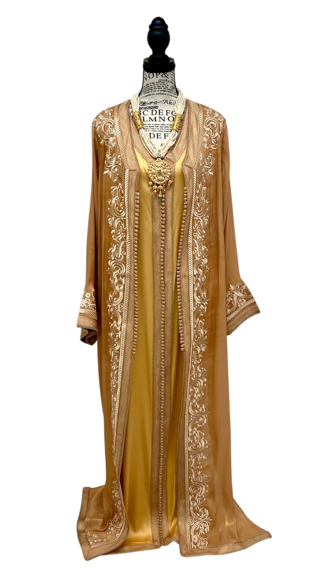 Light Camel Moroccan Takchita – Embroidered Two-Piece Organza Caftan
