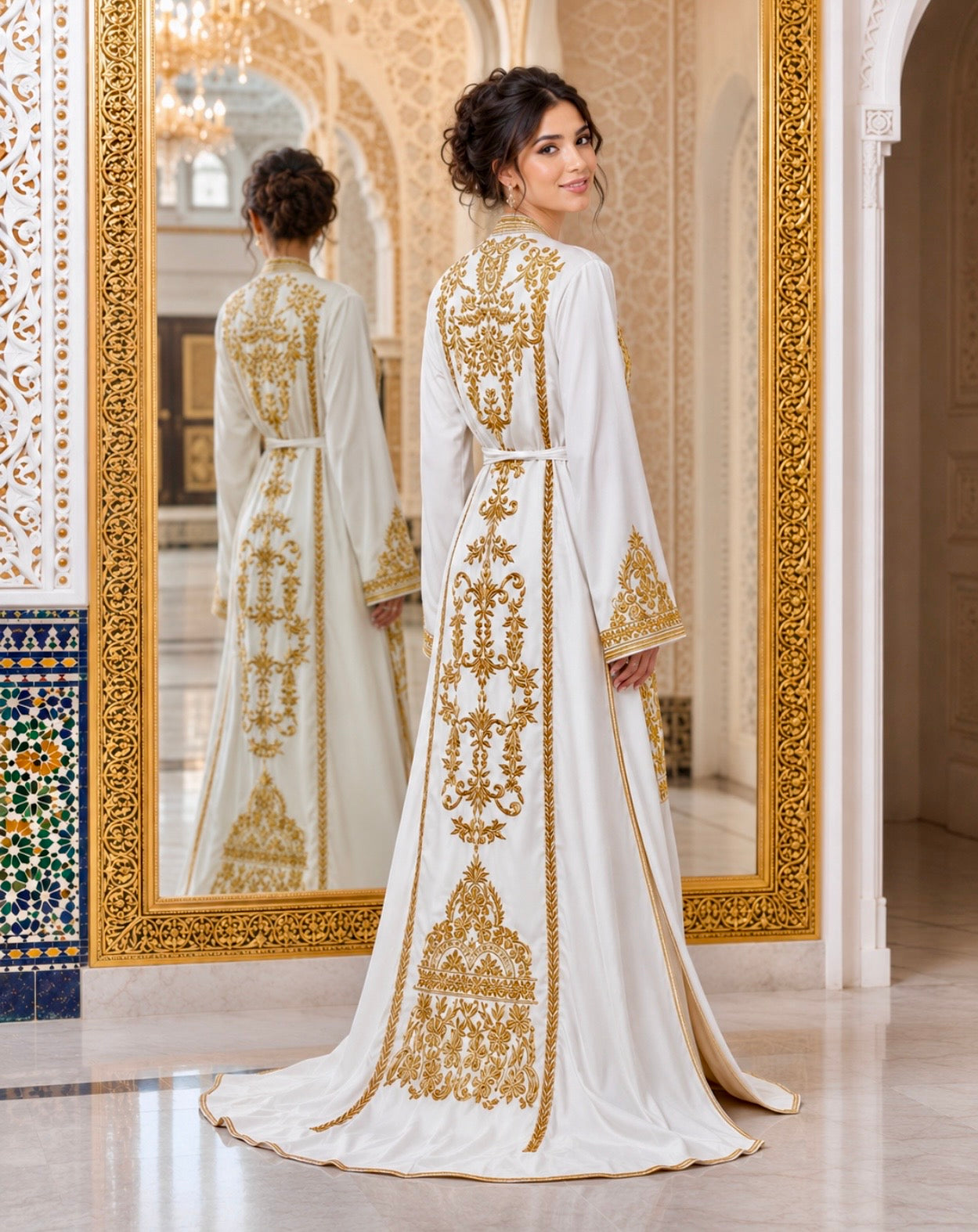 Bridal Caftan – White Gold Embroidered Two-piece Wedding Dress