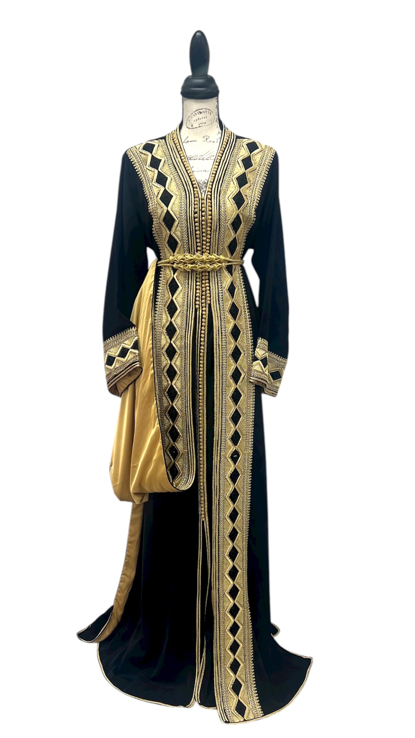 Black Two Piece Caftan with Gold Embroidery