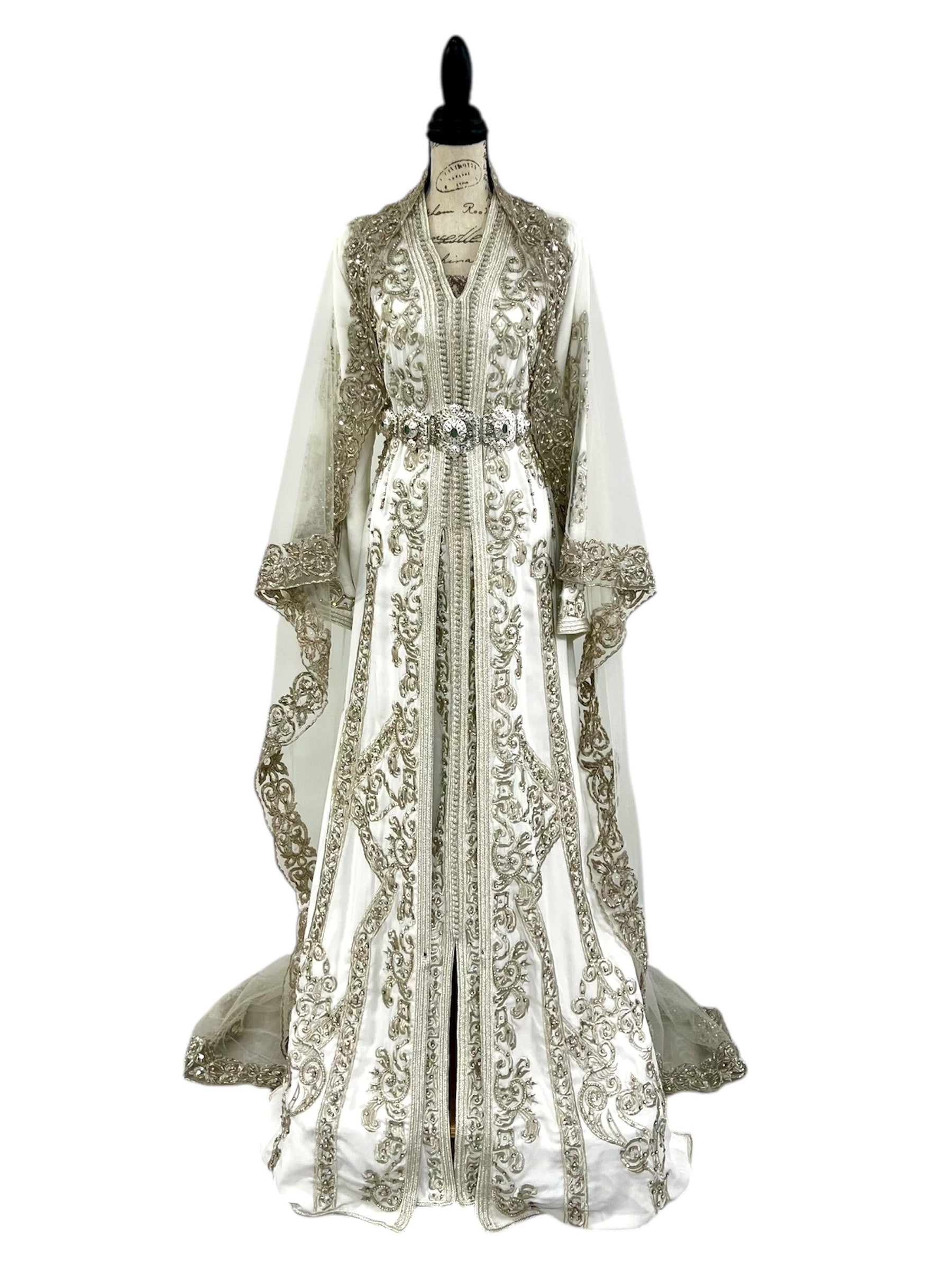 White Caftan with Silver Beading