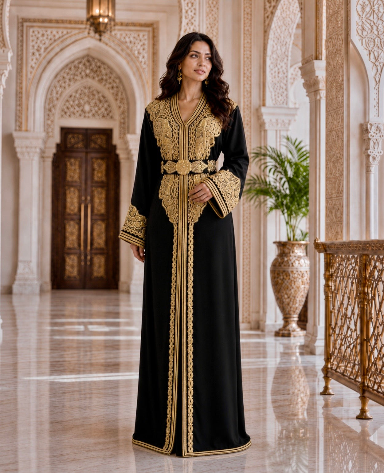 Black Two-Piece kaftan with Gold Embroidery and Beading
