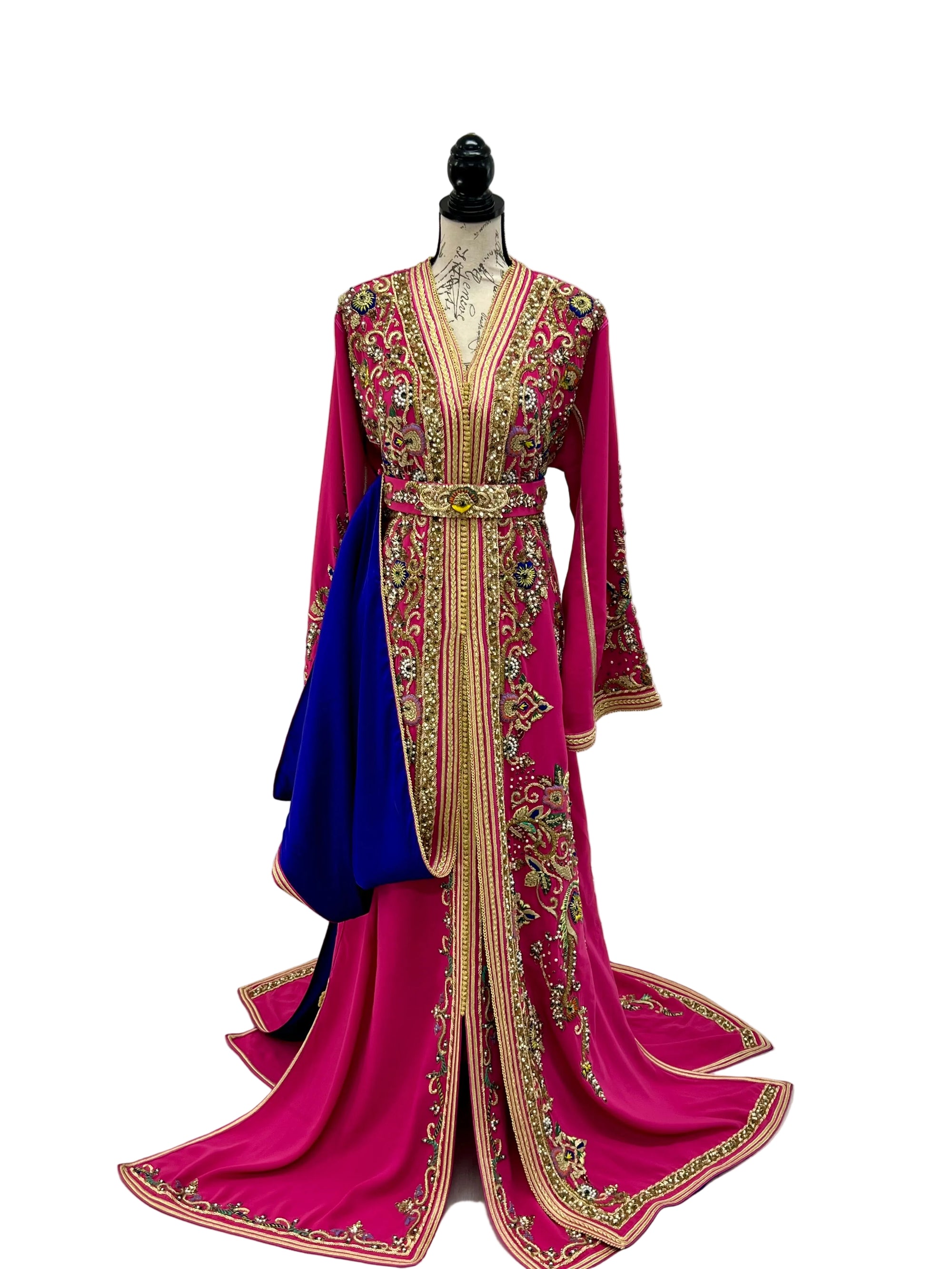 Moroccan Wedding Dress –  Two piece with Gold Embroidery Train