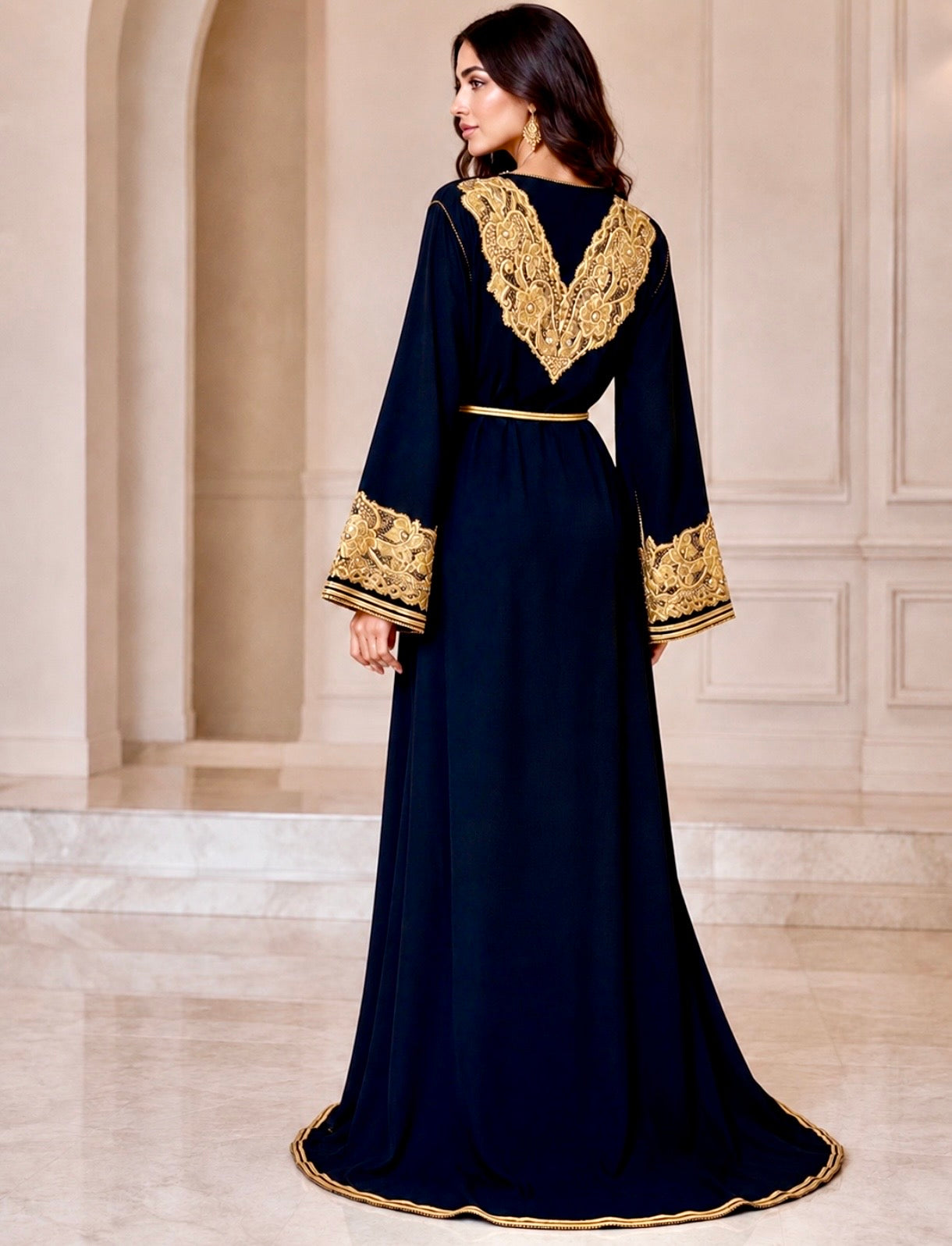 Black Two-Piece kaftan with Gold Embroidery and Beading