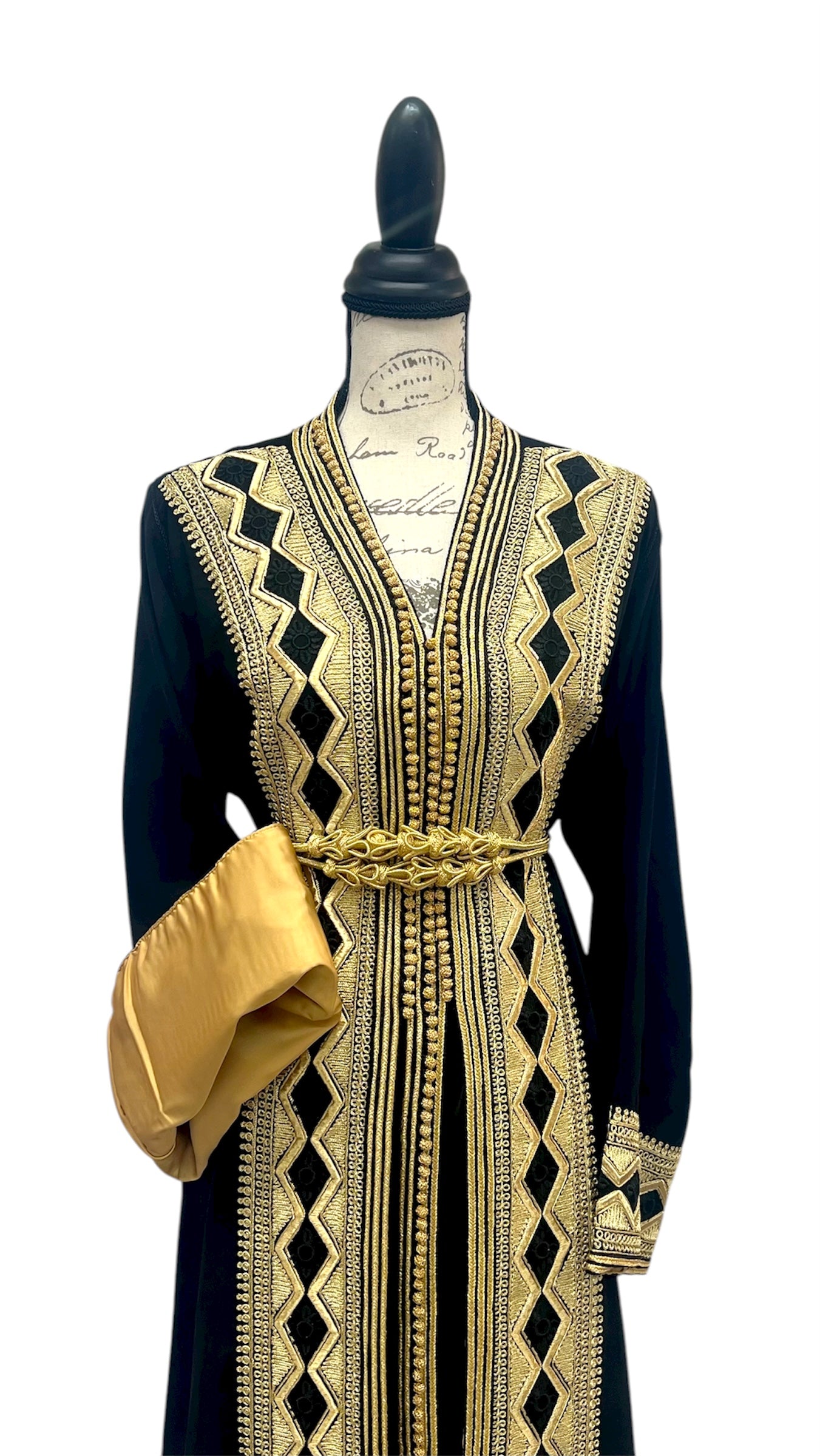 Black Two Piece Caftan with Gold Embroidery