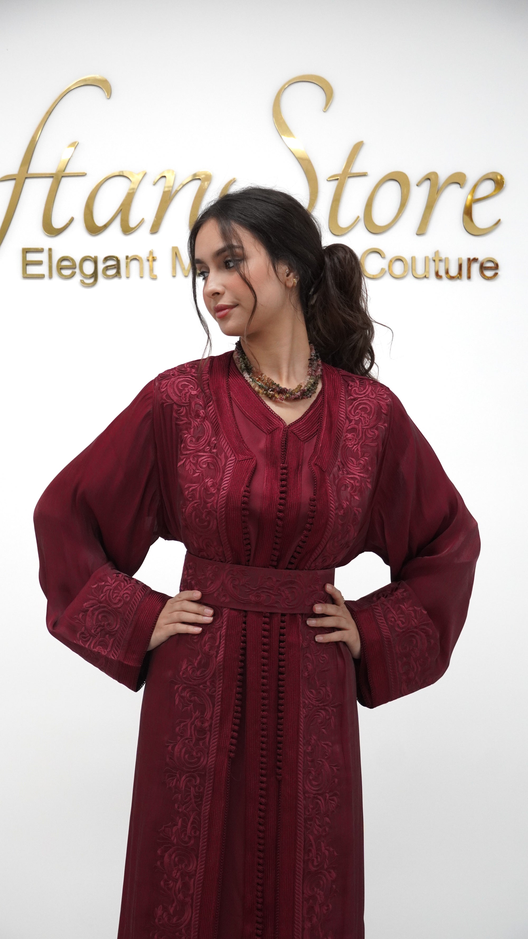 Moroccan Takchita Dress – Burgundy Embroidered Two-piece Wedding Caftan
