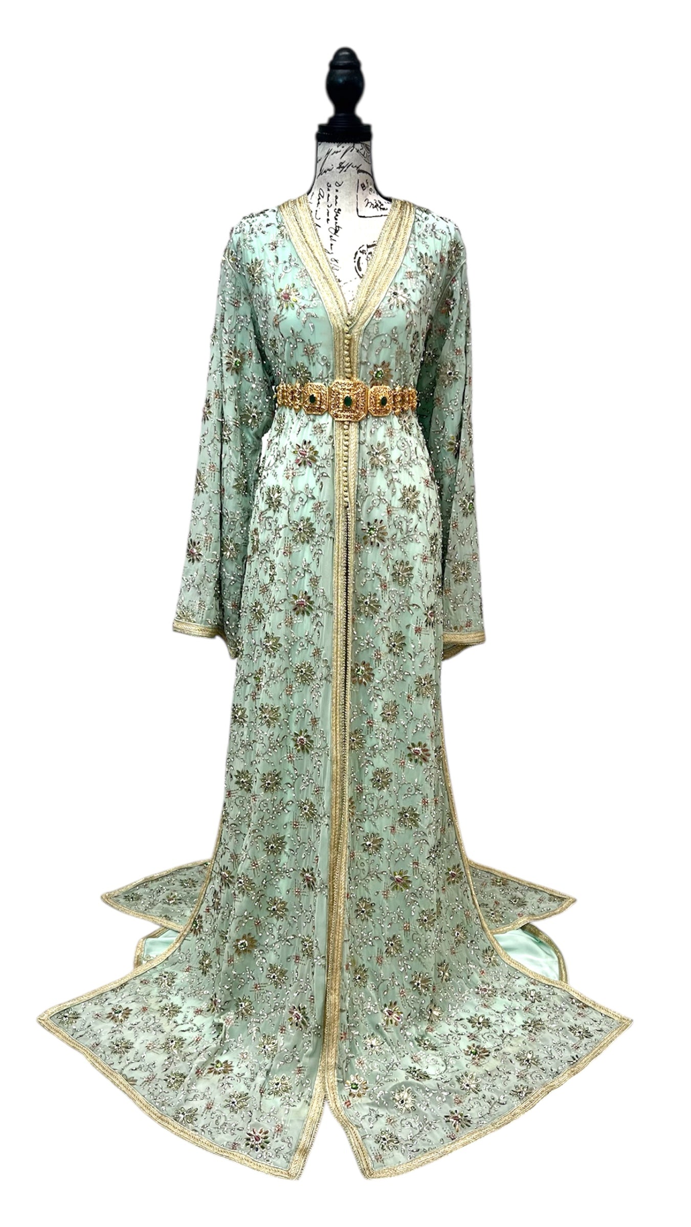 Mint Green Two-Piece Tulle Caftan