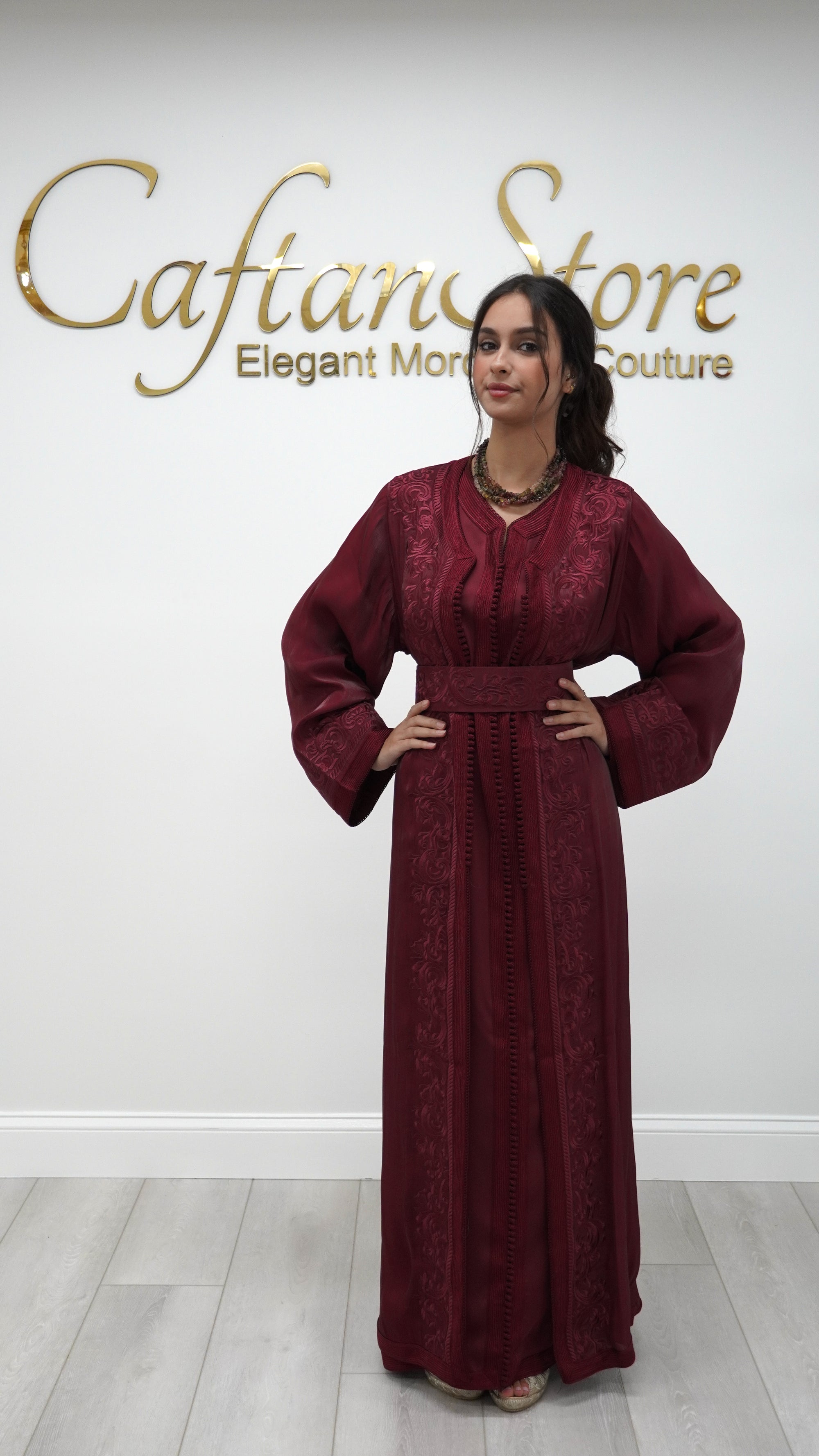Moroccan Takchita Dress – Burgundy Embroidered Two-piece Wedding Caftan