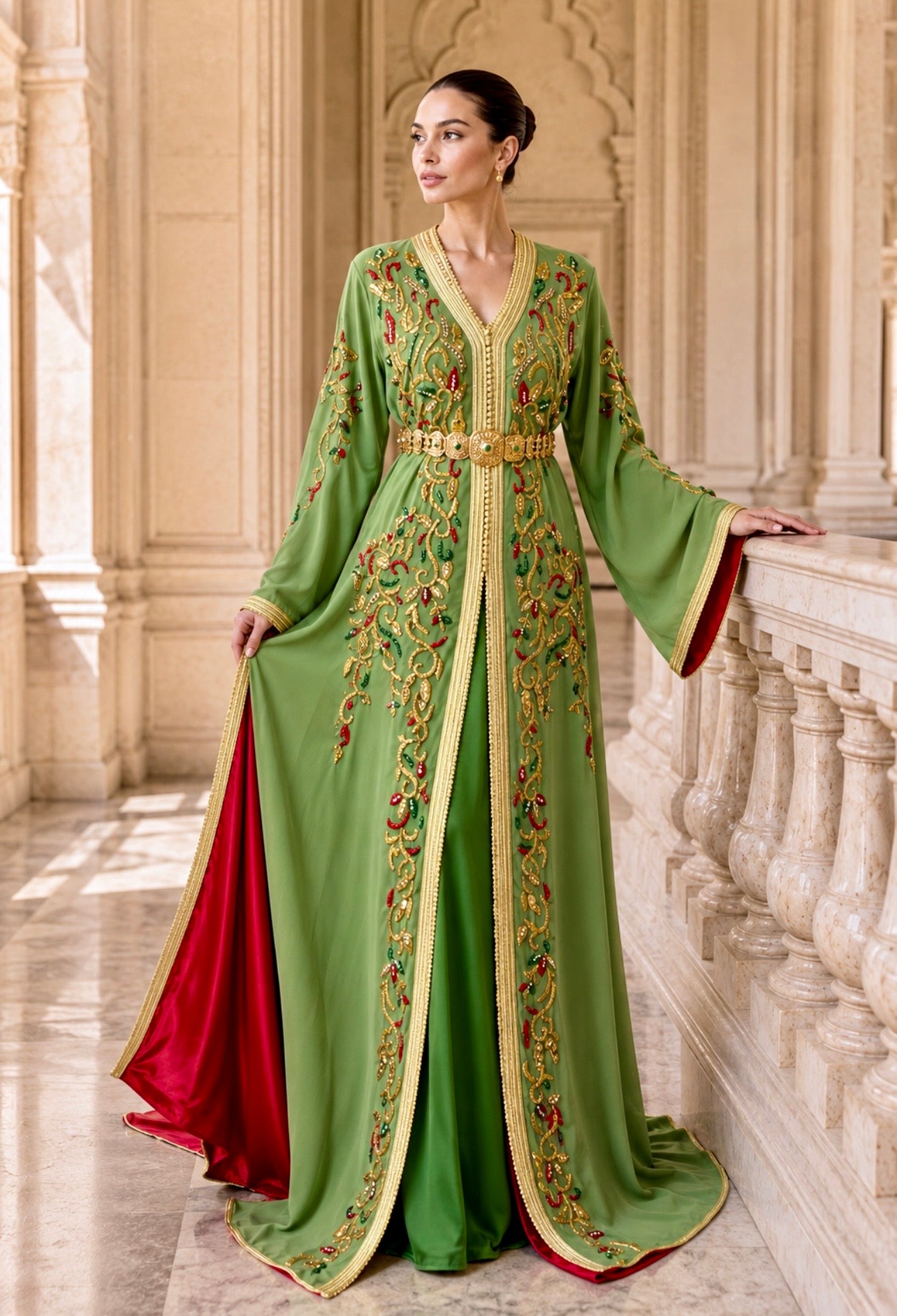 Moroccan Bridal Caftan – Hand Beaded Embroidered Formal Dress