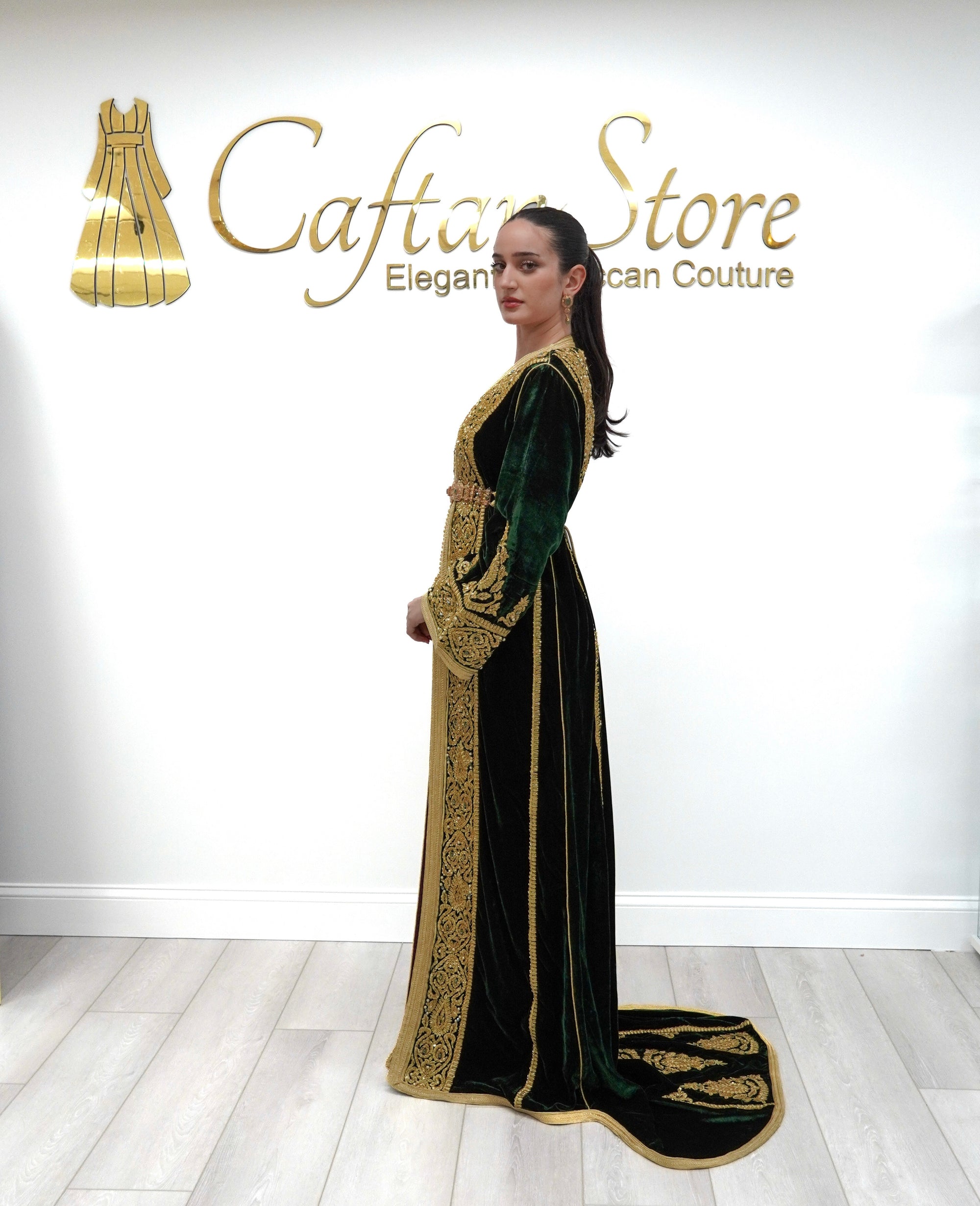 Royal Green Silk Velvet Caftan