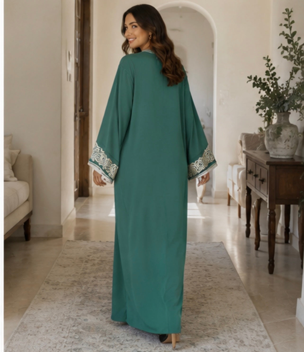 Moroccan Caftan – Embroidered Teal Modest Eid Wedding Dress