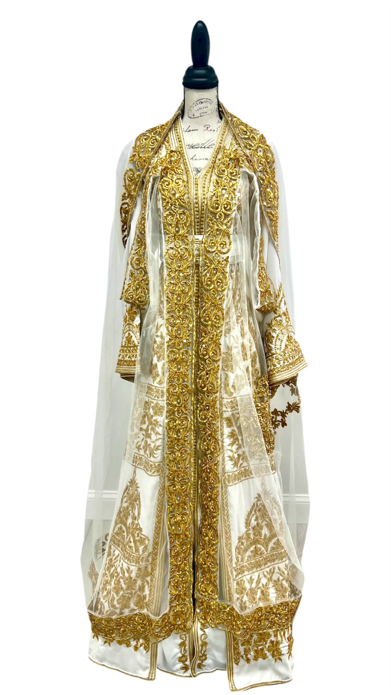 White & Gold Caftan | Fully Embroidered + Beaded