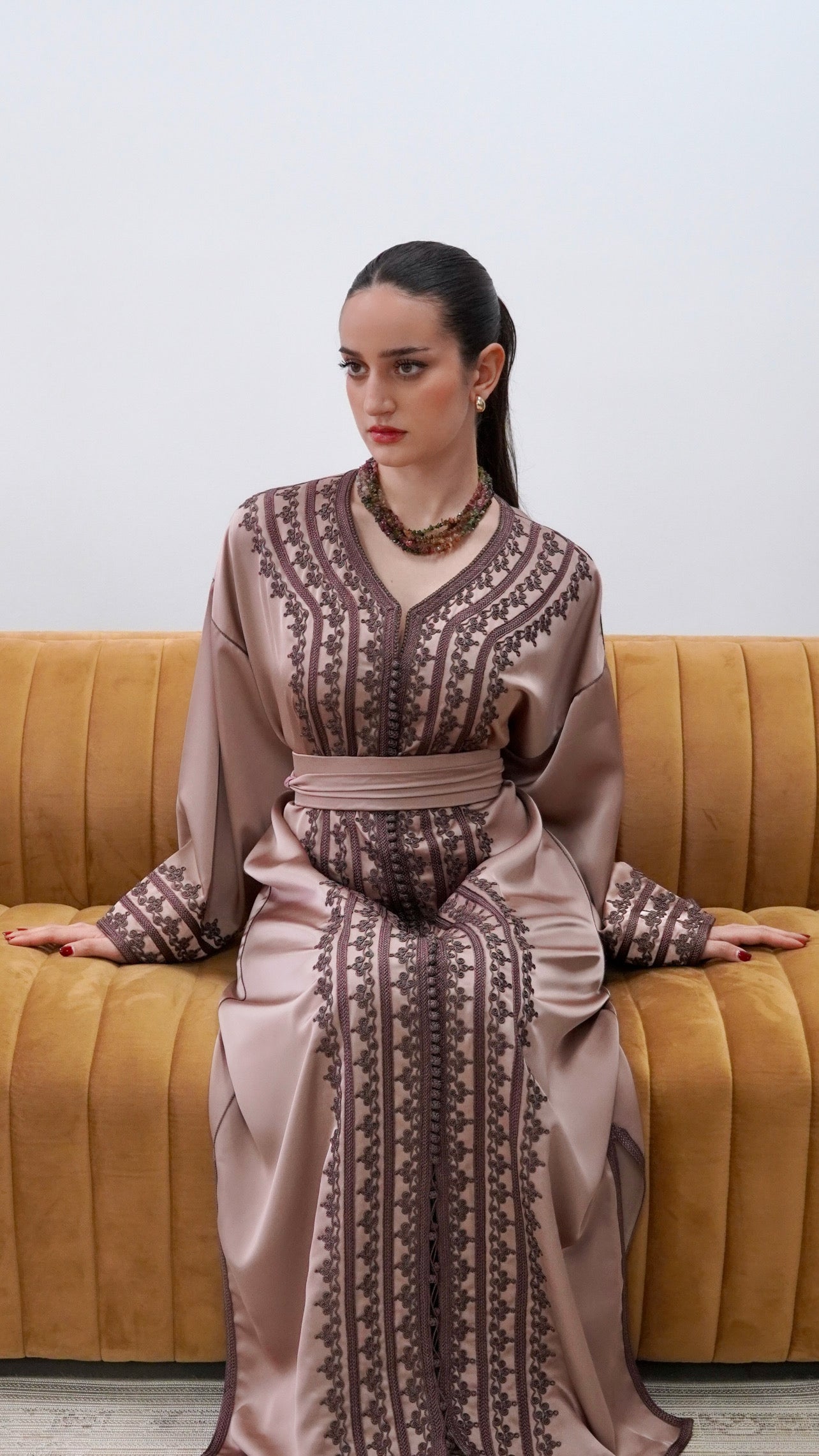 Timeless Mocha Drap de Soie Moroccan Caftan