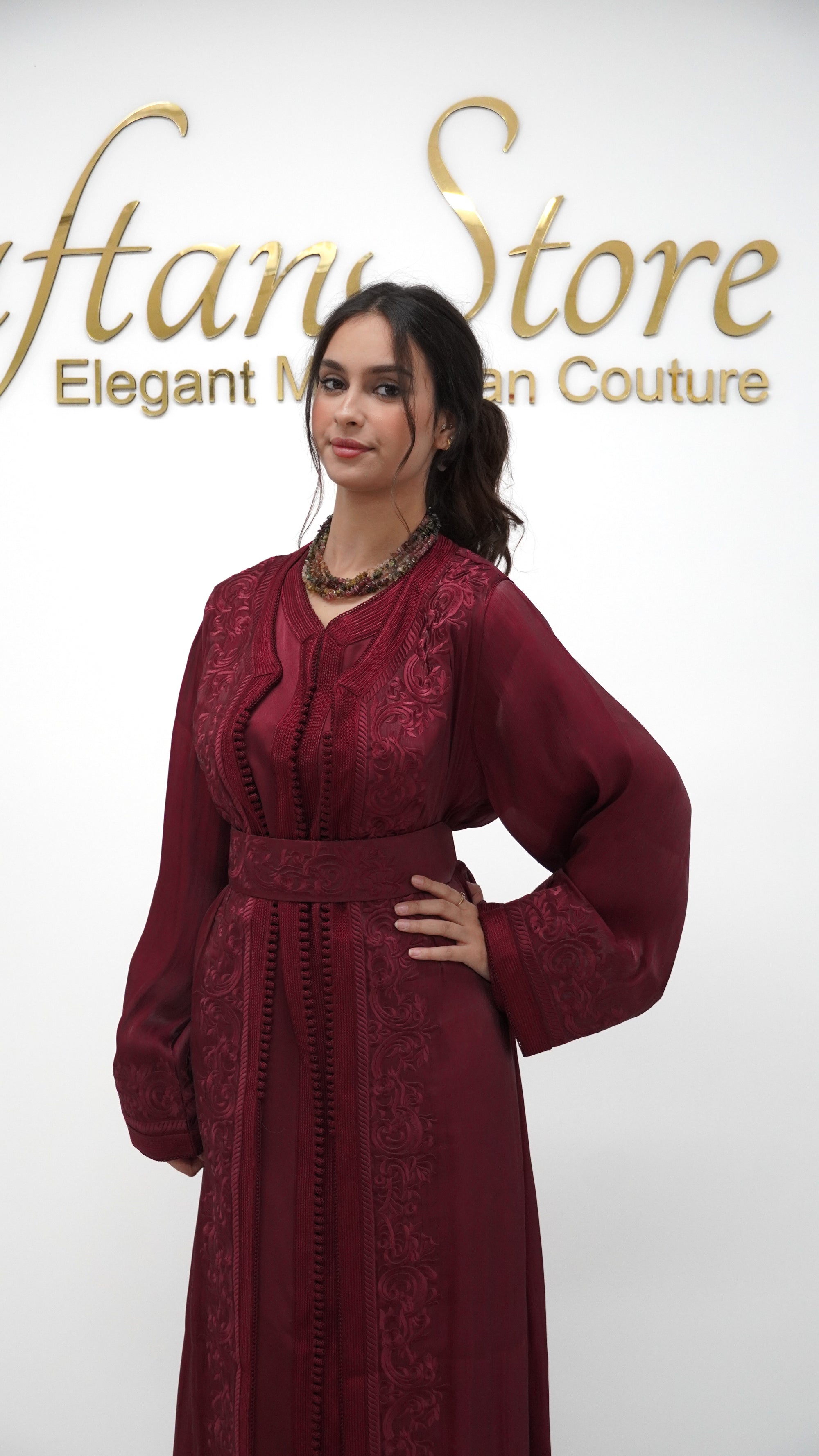 Moroccan Takchita Dress – Burgundy Embroidered Two-piece Wedding Caftan