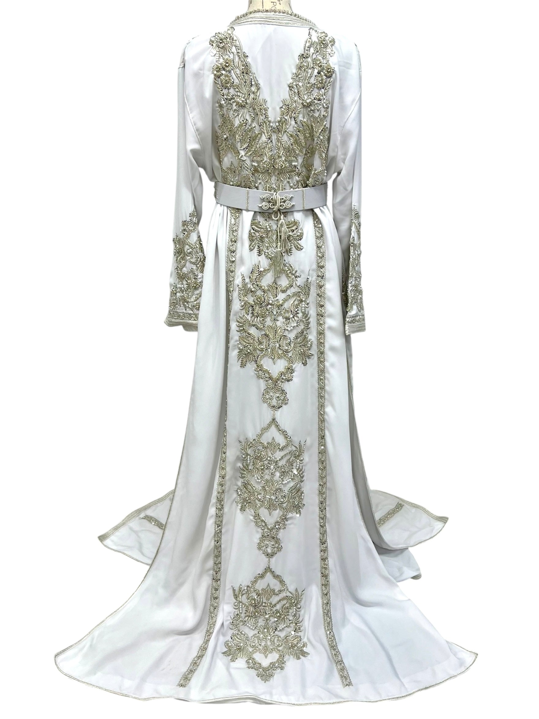 White Moroccan Wedding Takchita with Open Duster Design