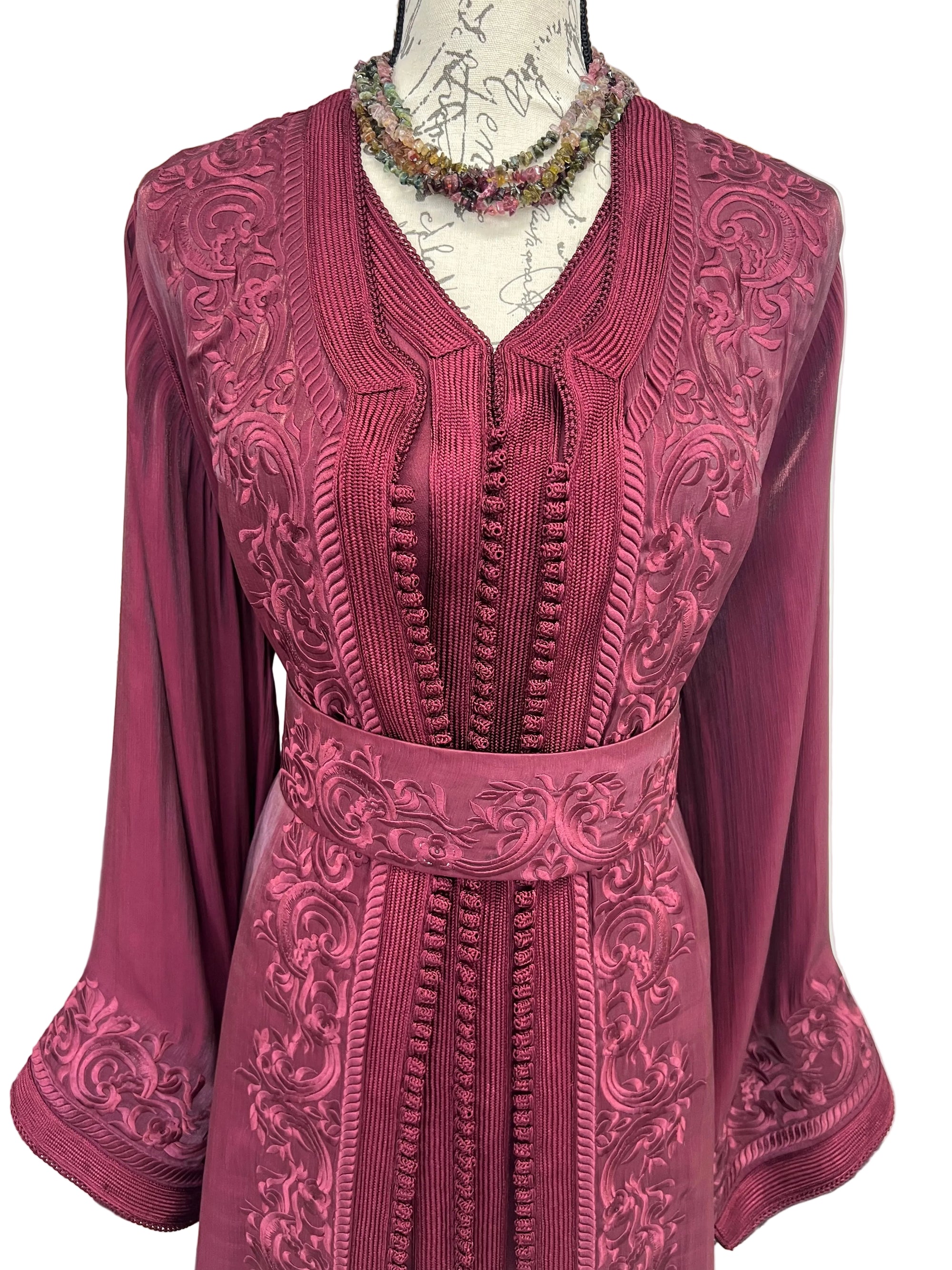 Moroccan Takchita Dress – Burgundy Embroidered Two-piece Wedding Caftan