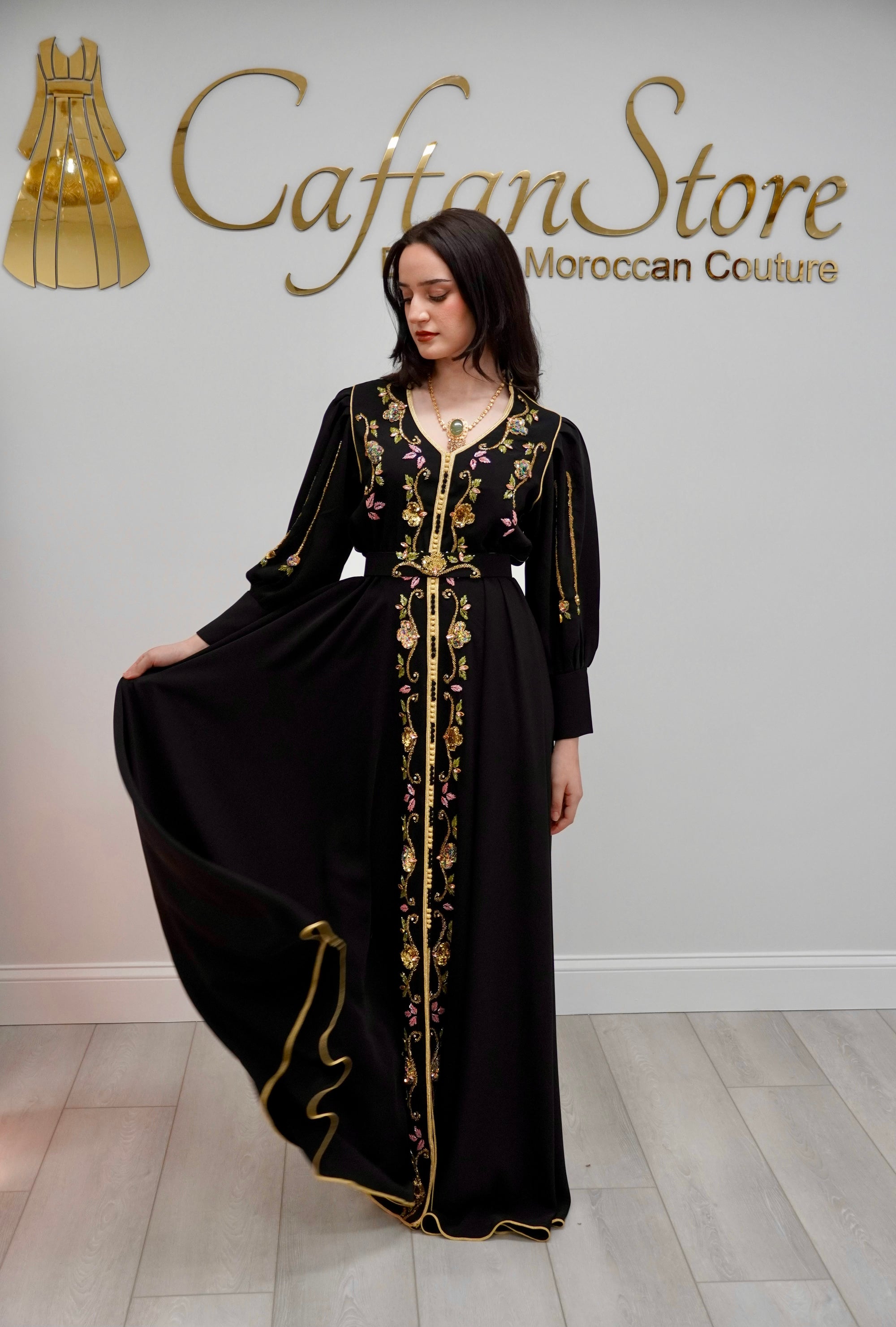 Black Moroccan Caftan with Gold Embroidery Elegant Traditional Dress - CaftanStore Black Moroccan Caftan with Gold Embroidery Elegant Traditional Dress - CaftanStore