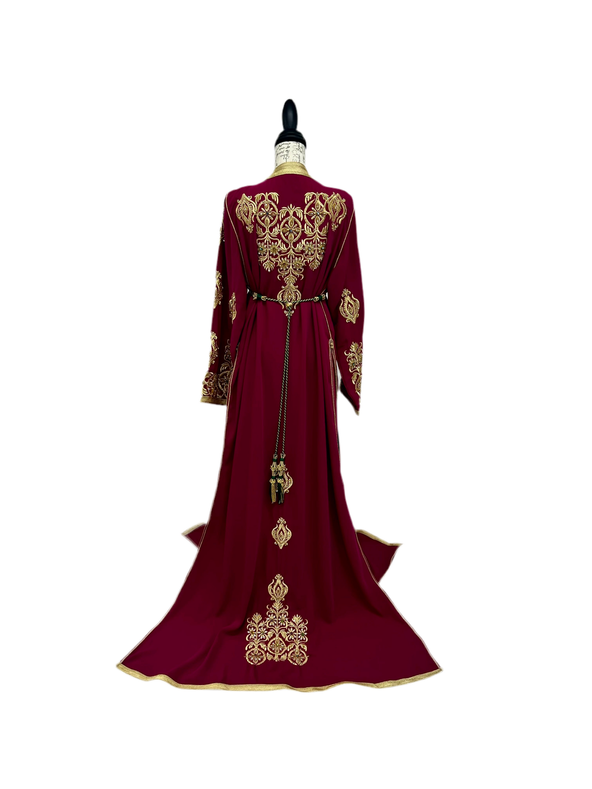 Two-Piece Fuchsia Caftan with Gold Embroidery