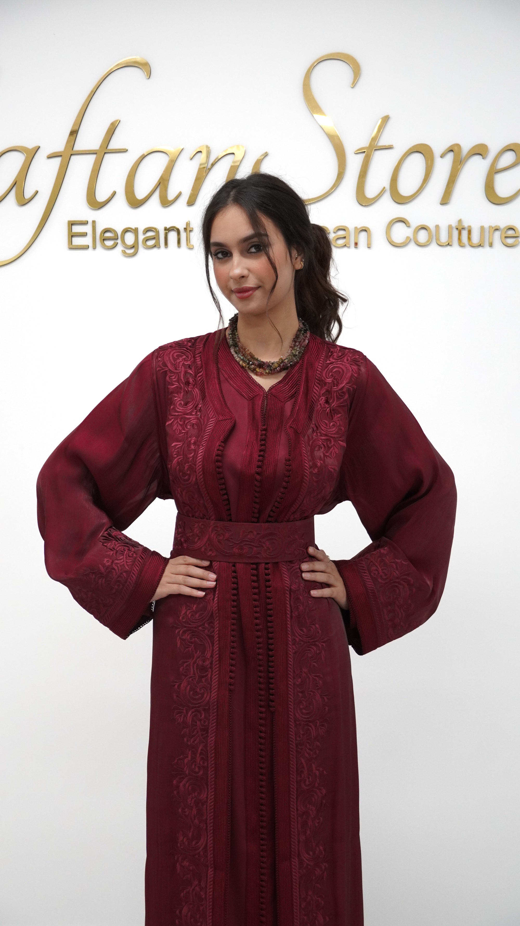 Moroccan Takchita Dress – Burgundy Embroidered Two-piece Wedding Caftan