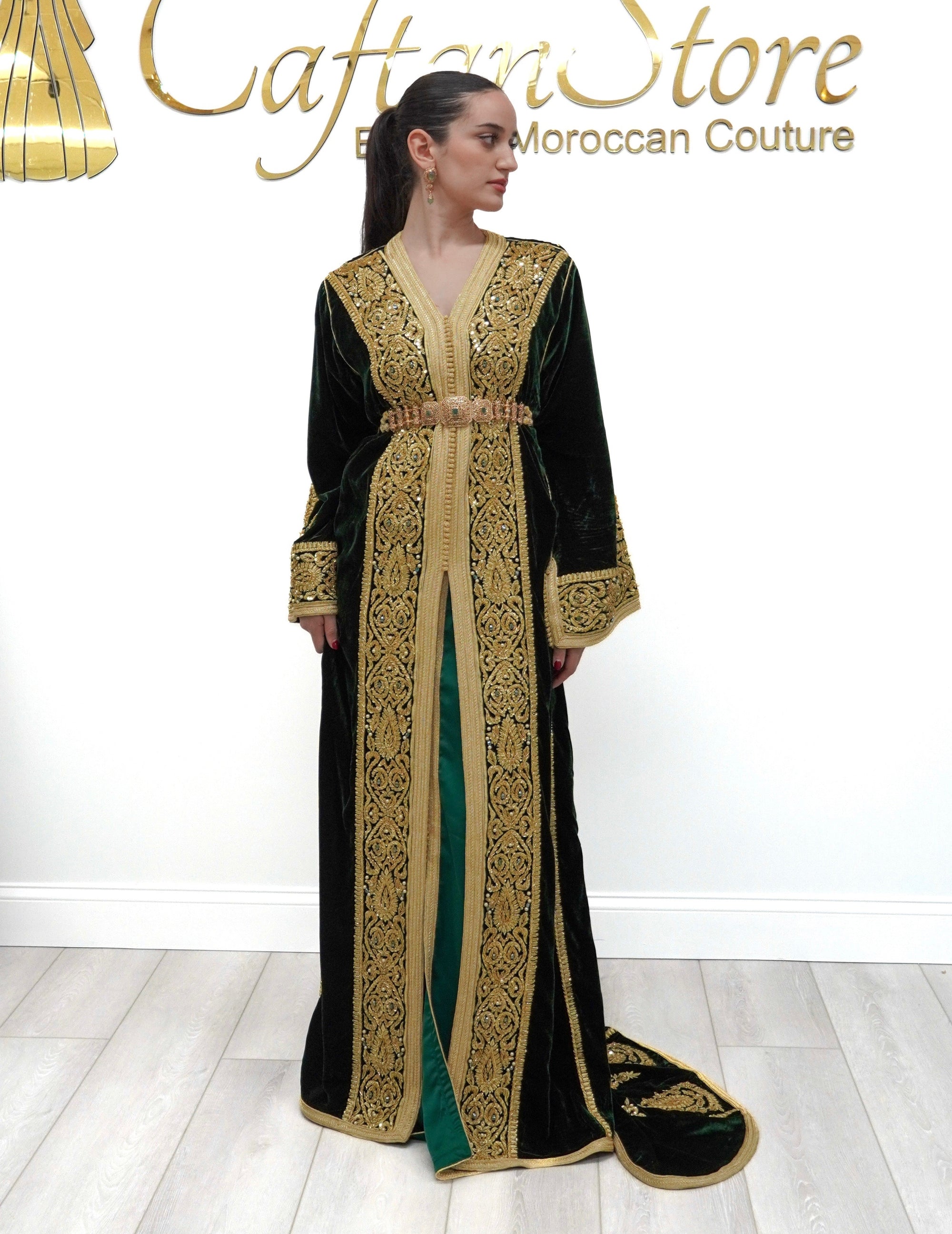 Royal Green Silk Velvet Caftan