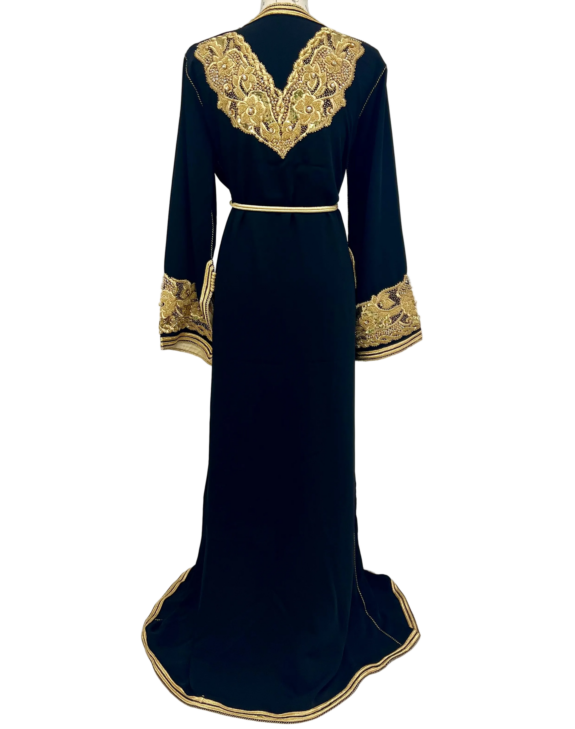Black Two-Piece kaftan with Gold Embroidery and Beading