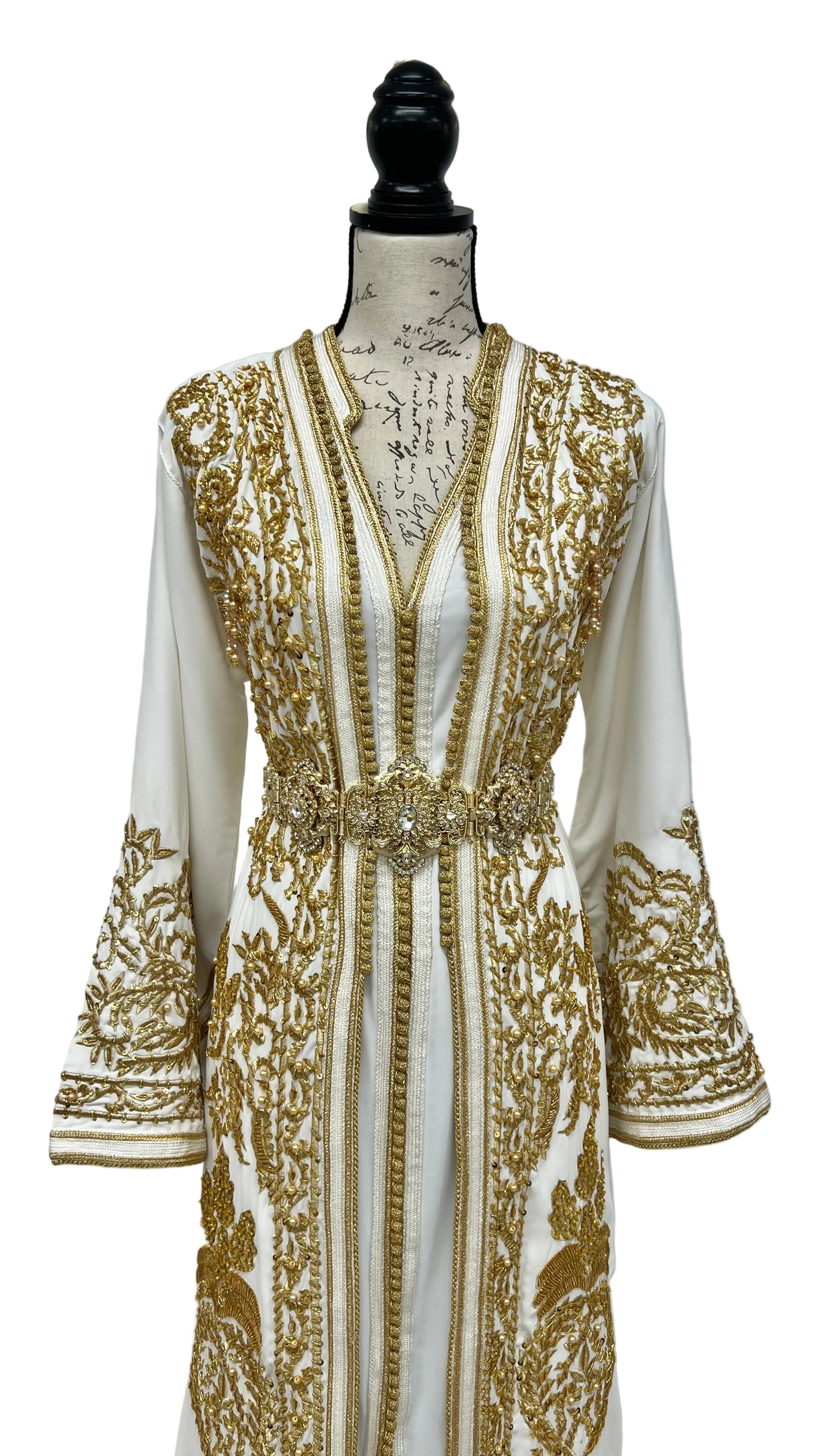 Zahra Moroccan Wedding Dress – Ivory & Gold Embroidered Bridal Takchita Caftan