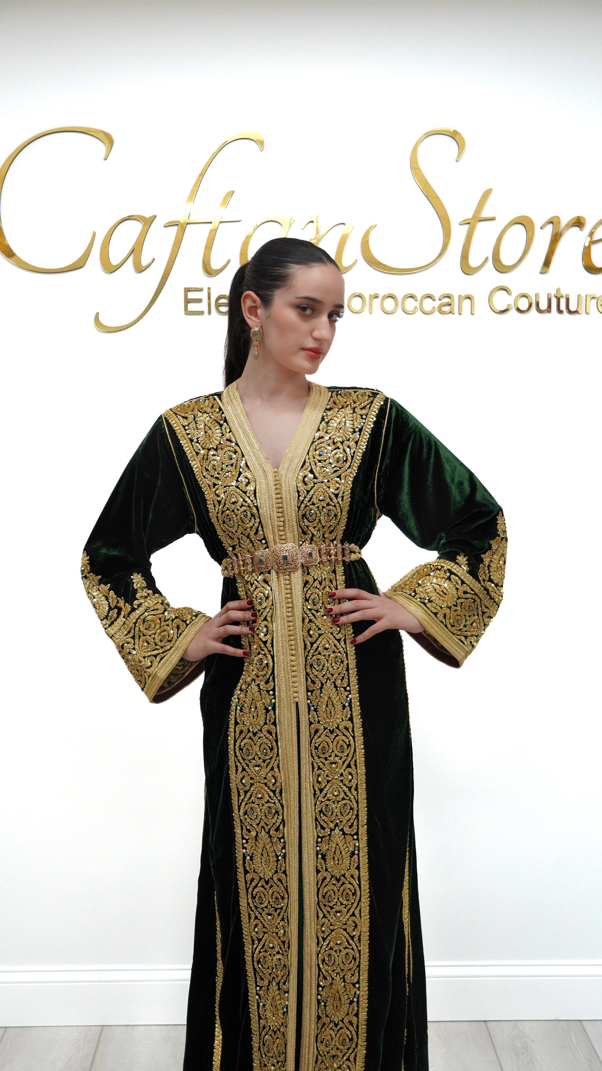 Royal Green Silk Velvet Caftan
