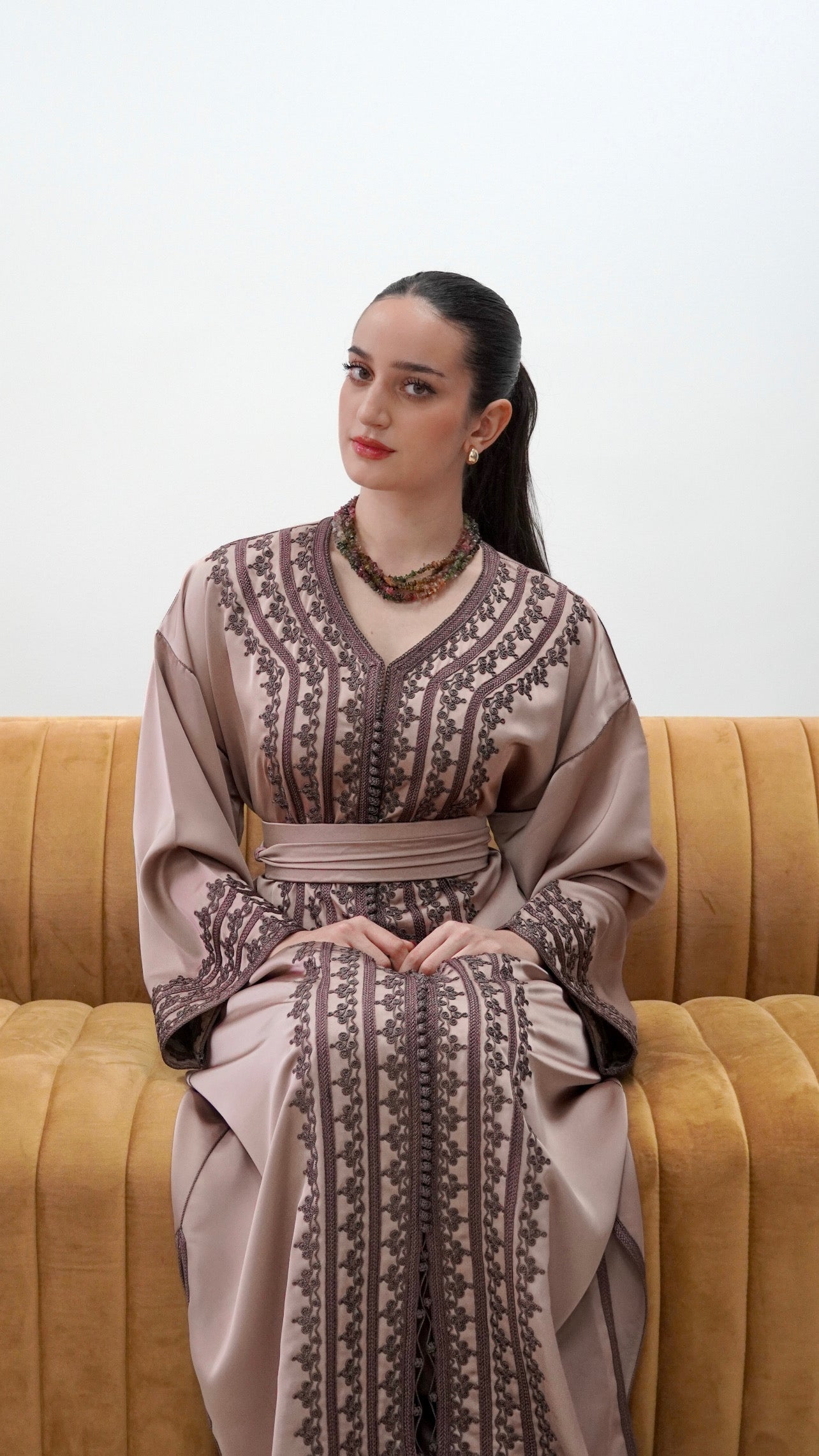 Timeless Mocha Drap de Soie Moroccan Caftan
